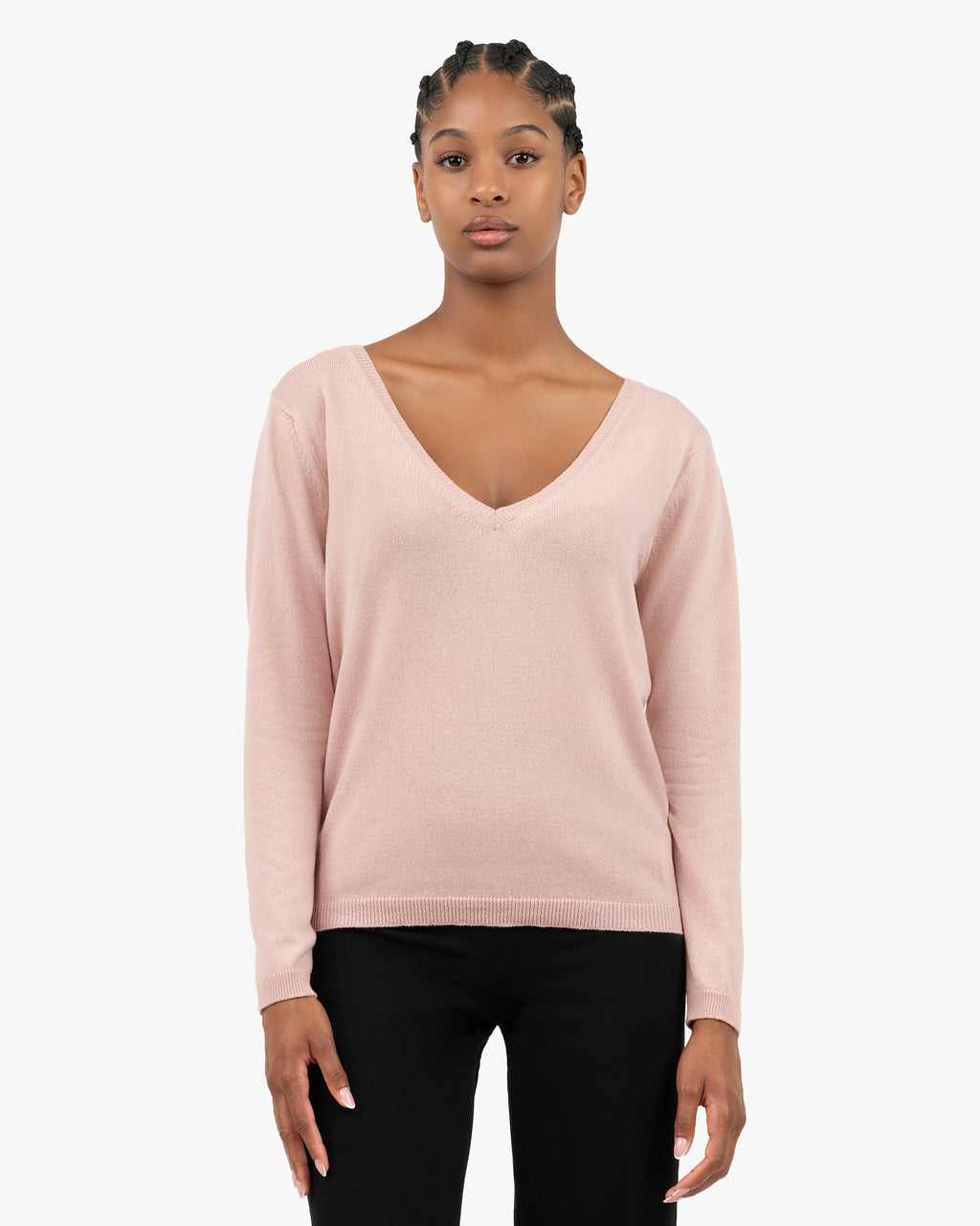 Essential Wide V-Neck Sweater - Rose Cashmere