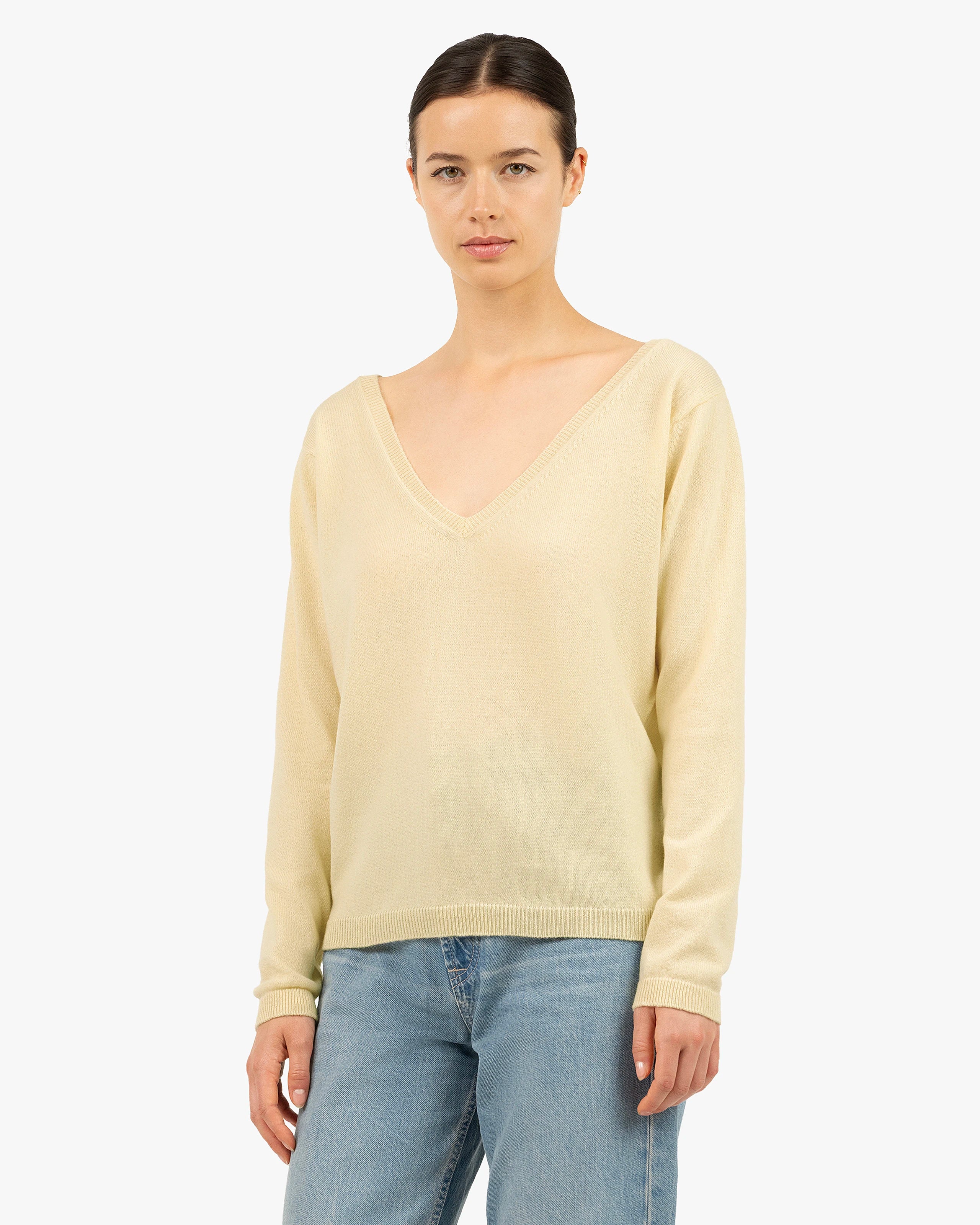 Essential Wide V-Neck Sweater - Yellow Cashmere