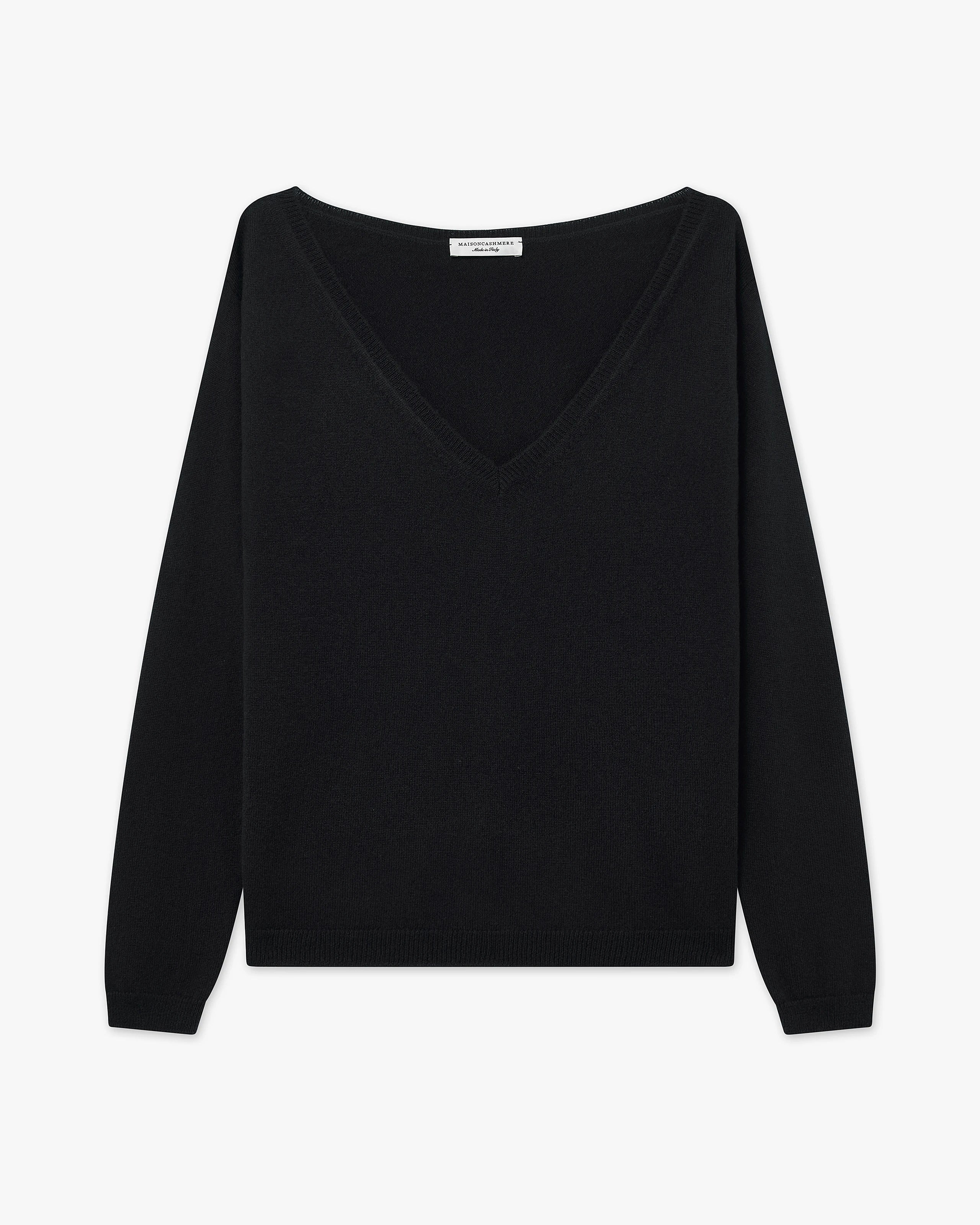 Essential Wide V-Neck Sweater - Black Cashmere