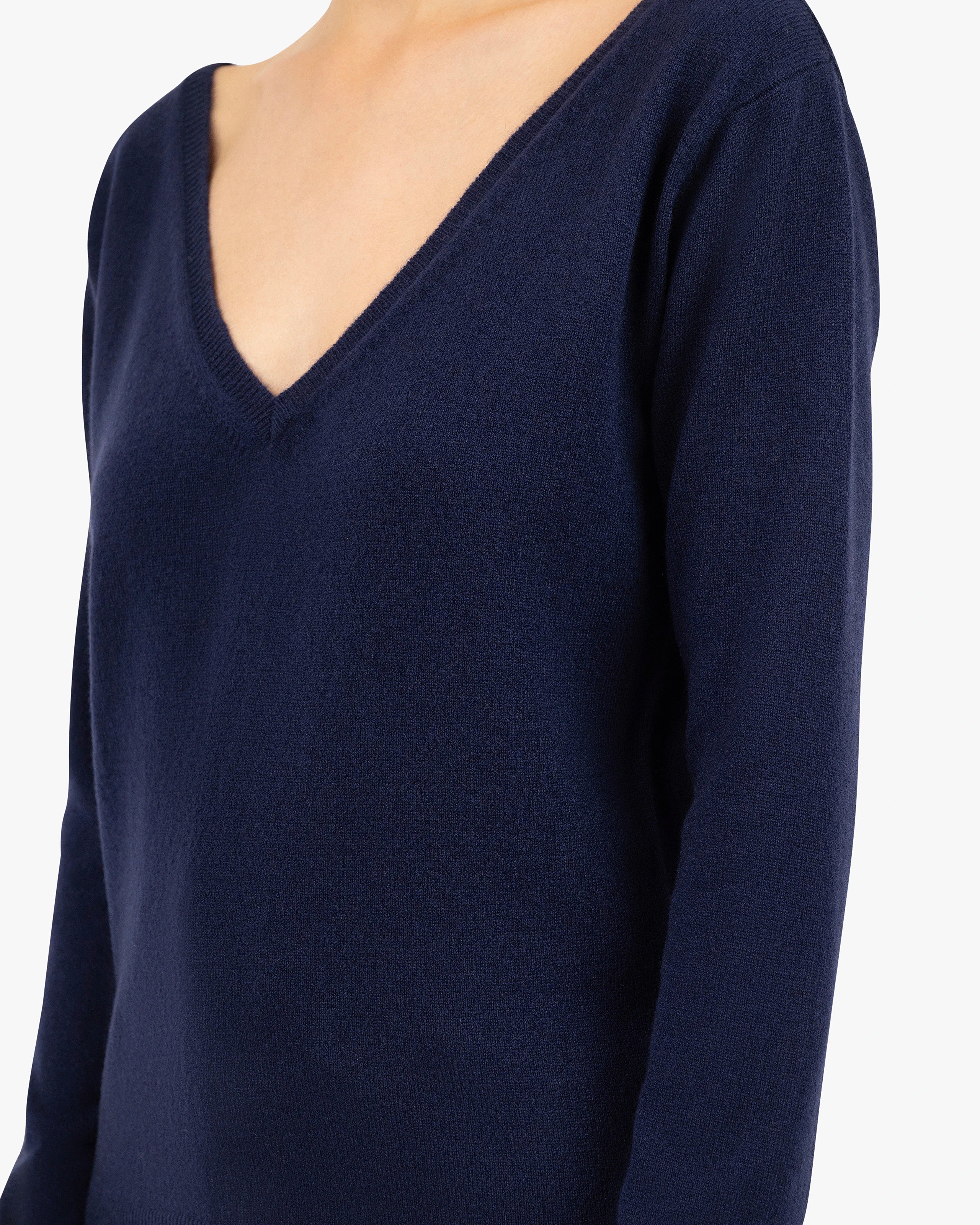 Essential Wide V-Neck Sweater - Blue Cashmere