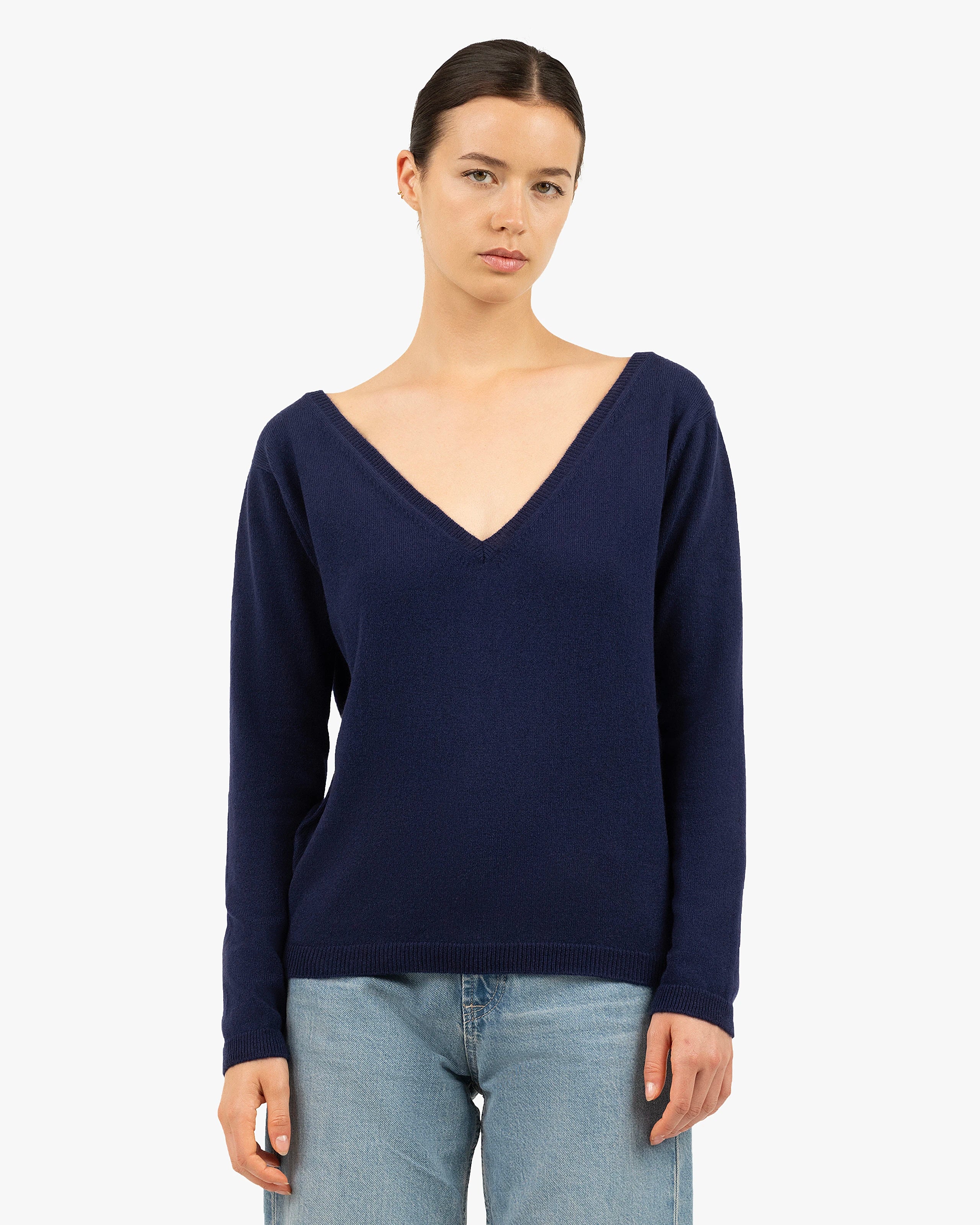 Essential Wide V-Neck Sweater - Blue Cashmere