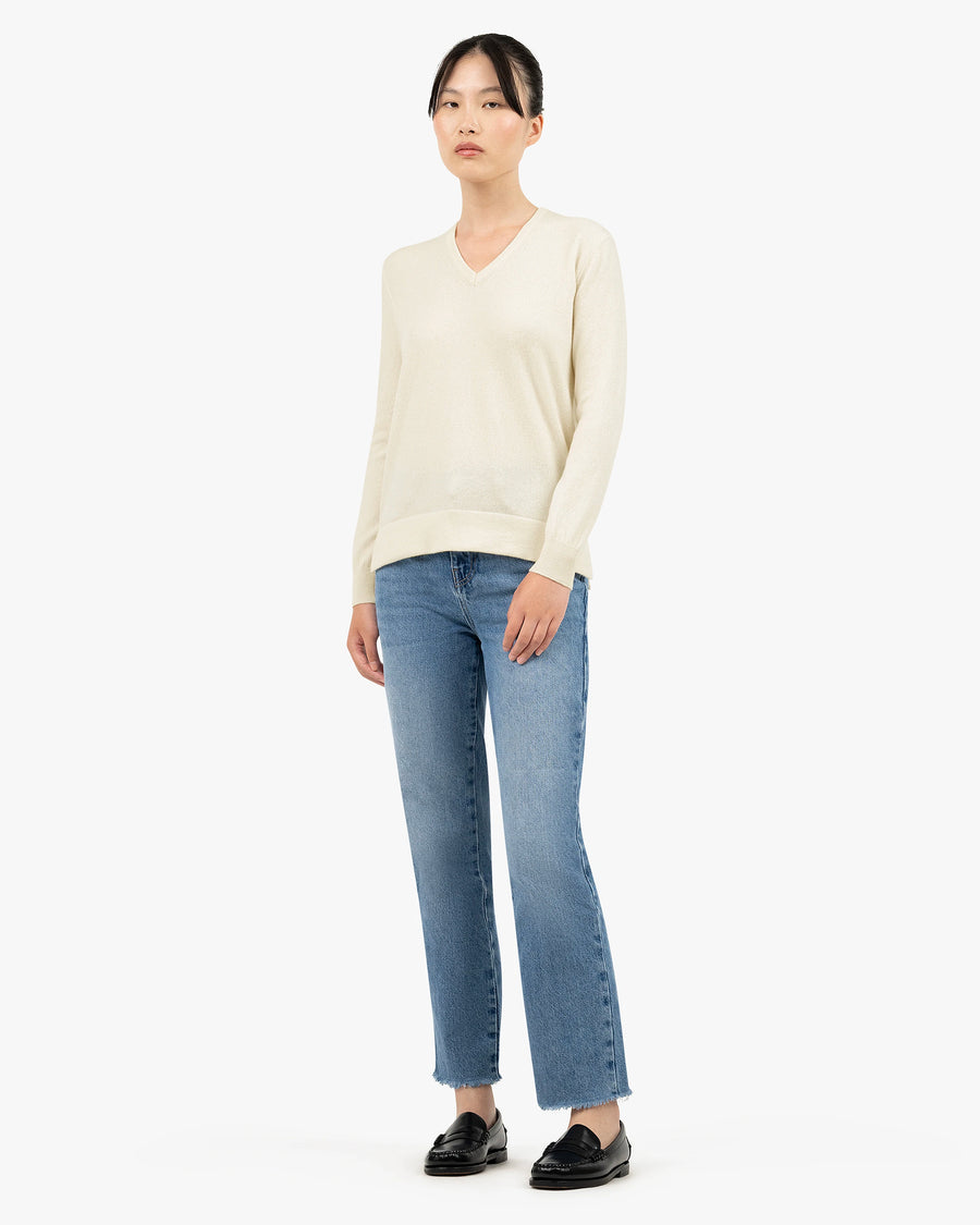 Women's Florenz V-Neck Sweater - White Cashmere