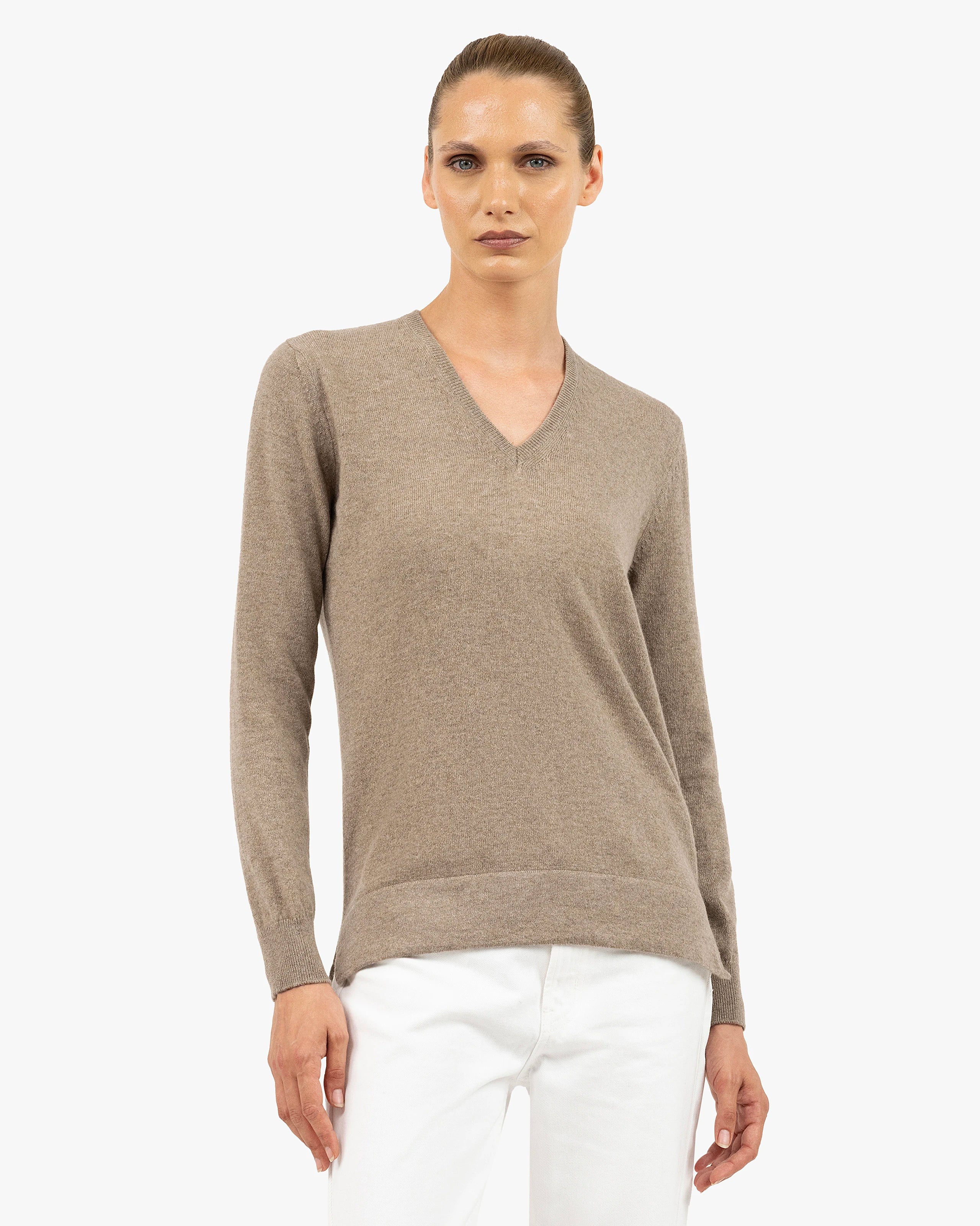 Women's Florenz V-Neck Sweater - Taupe Cashmere