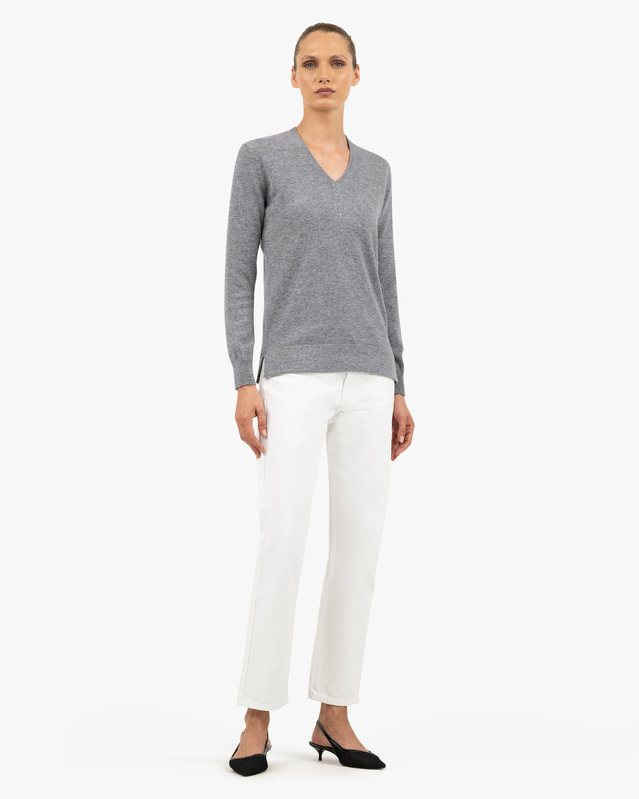 Women's Florenz V-Neck Sweater - Medium Grey Cashmere