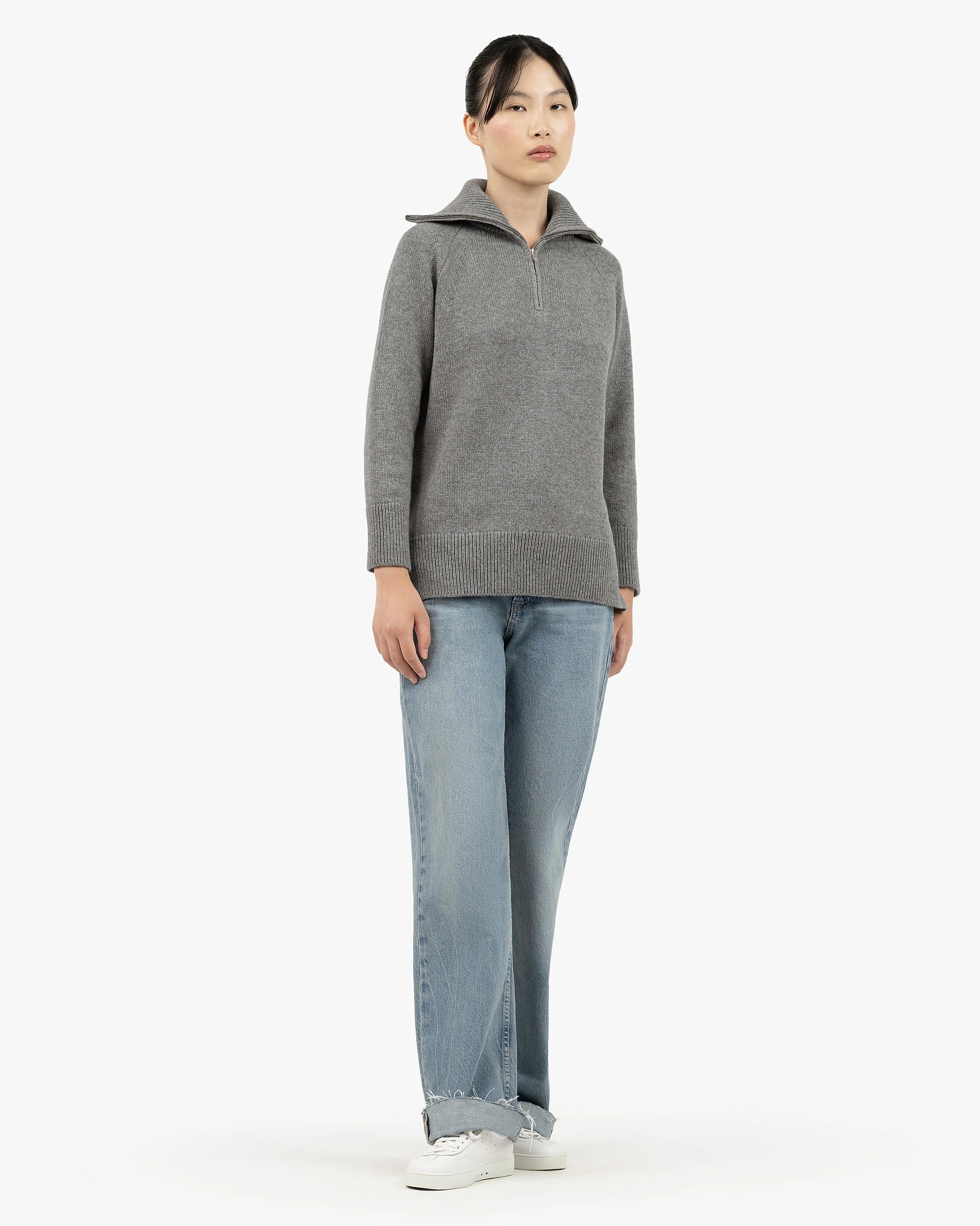 Women's Funes Zip Sweater - Grey Merino