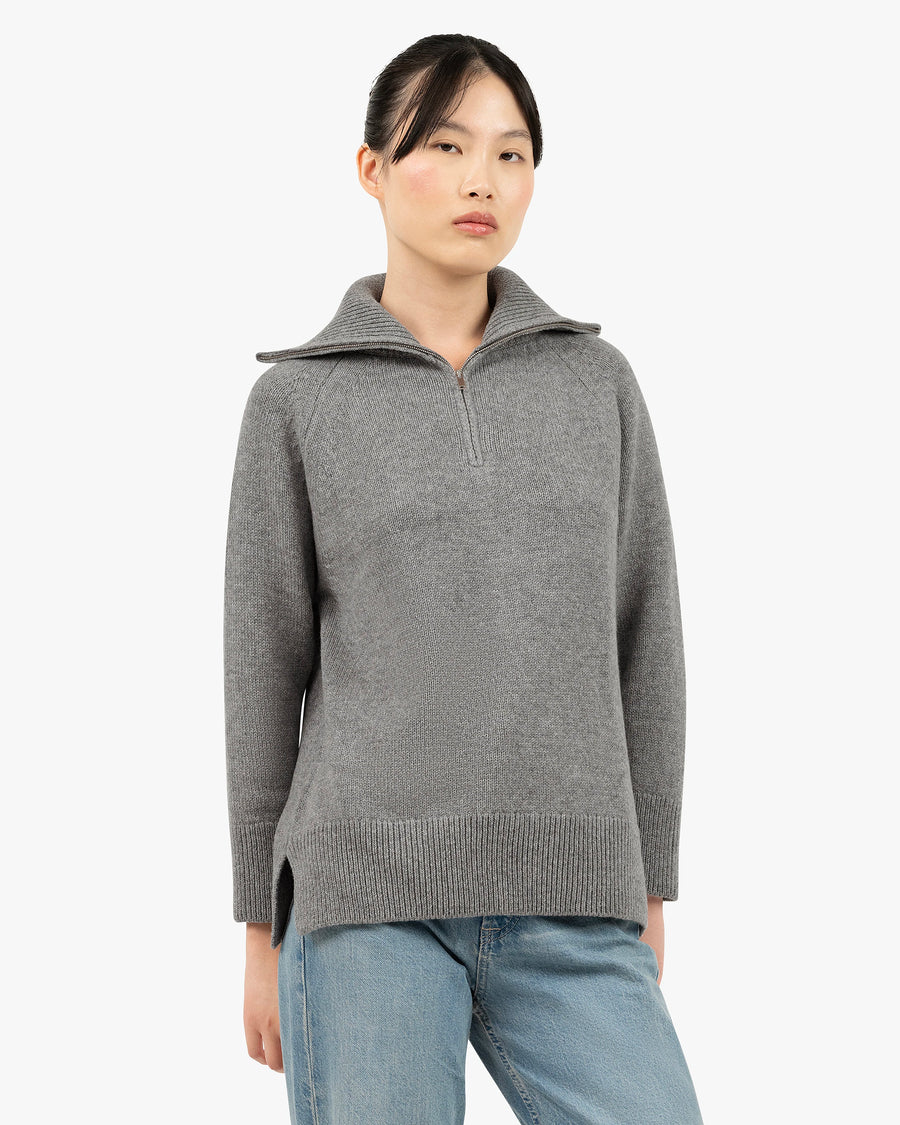 Women's Funes Zip Sweater - Grey Merino