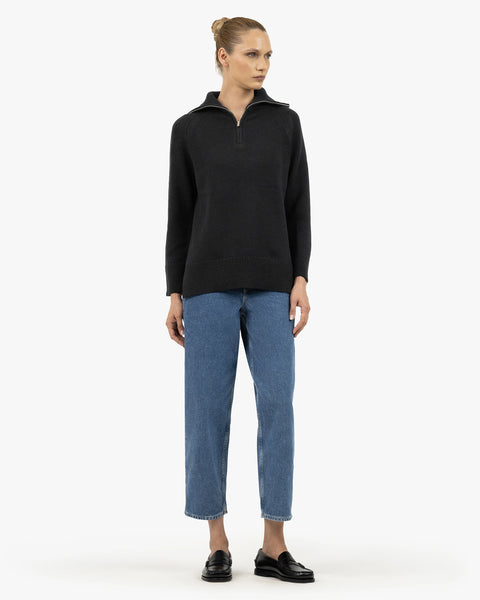 Women's Funes Zip Sweater - Black Merino