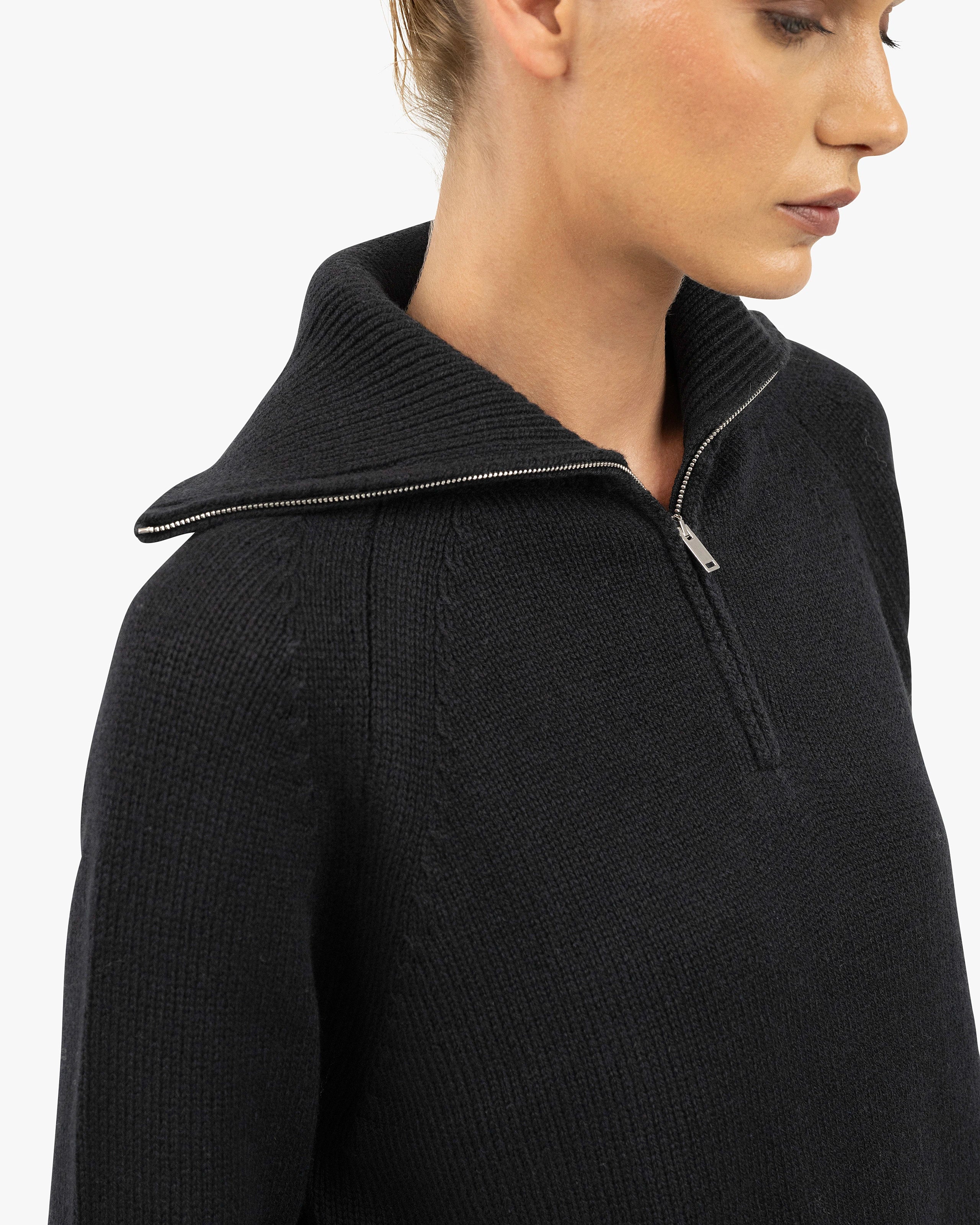 Women's Funes Zip Sweater - Black Merino