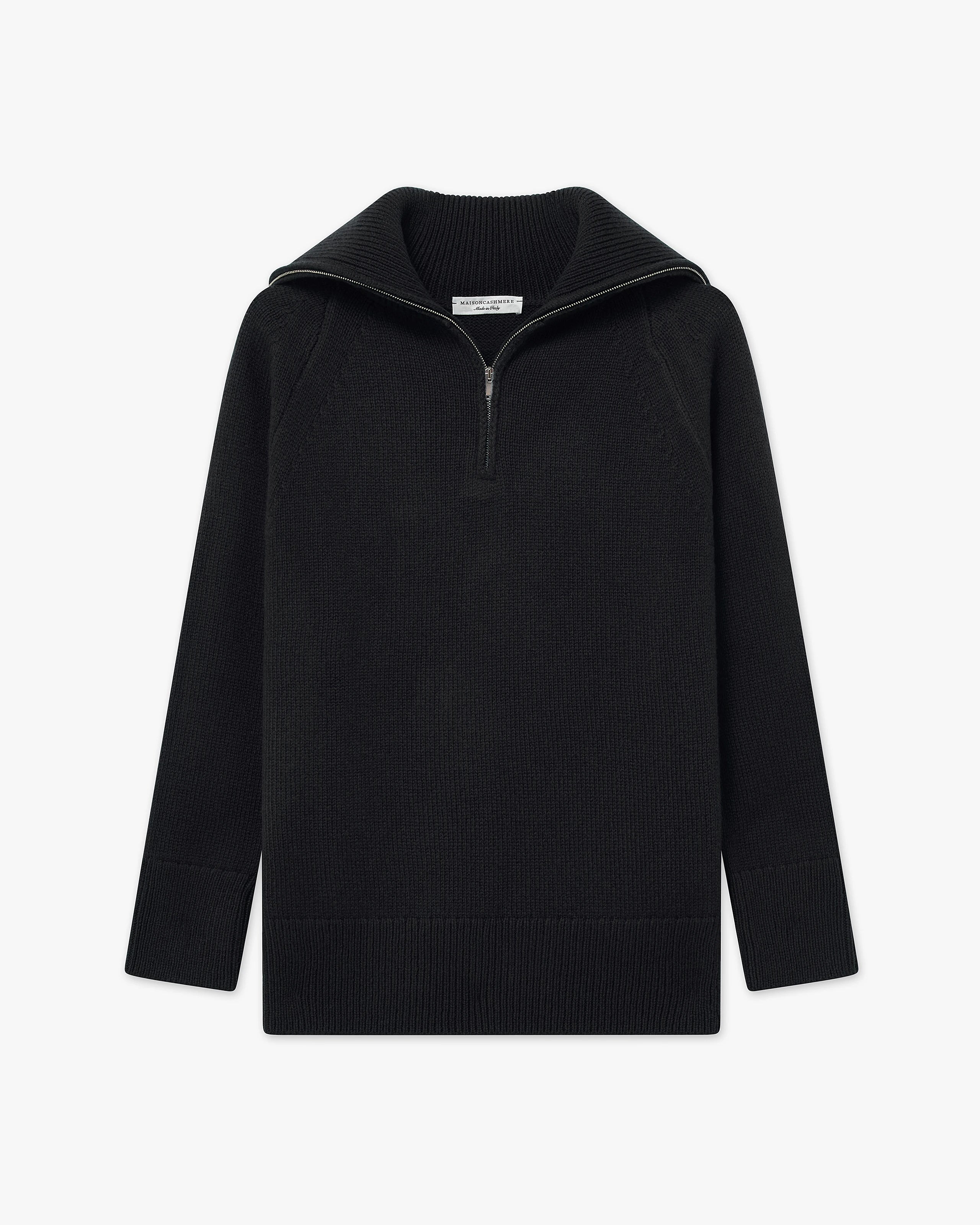 Women's Funes Zip Merino Sweater - Black | MaisonCashmere