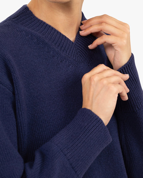 Women's Funes V-Neck Sweater - Blue Merino