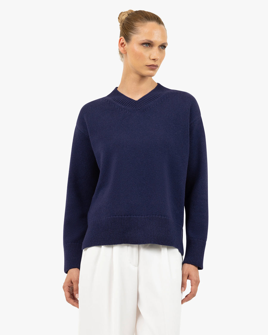Women's Funes V-Neck Sweater - Blue Merino