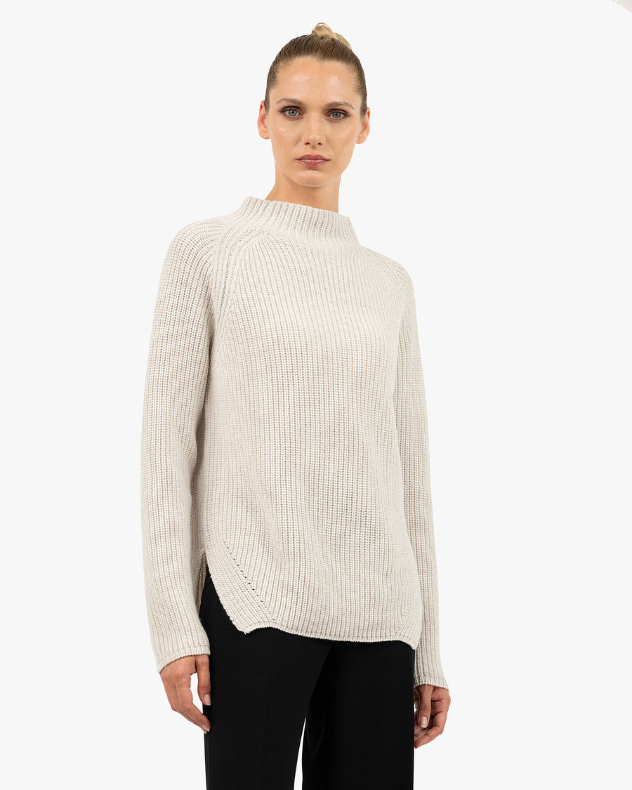 Garisenda Mock Neck Sweater - White Merino / Cashmere