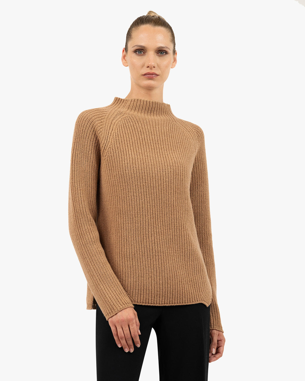 Garisenda Mock Neck Sweater - Camel Merino / Cashmere