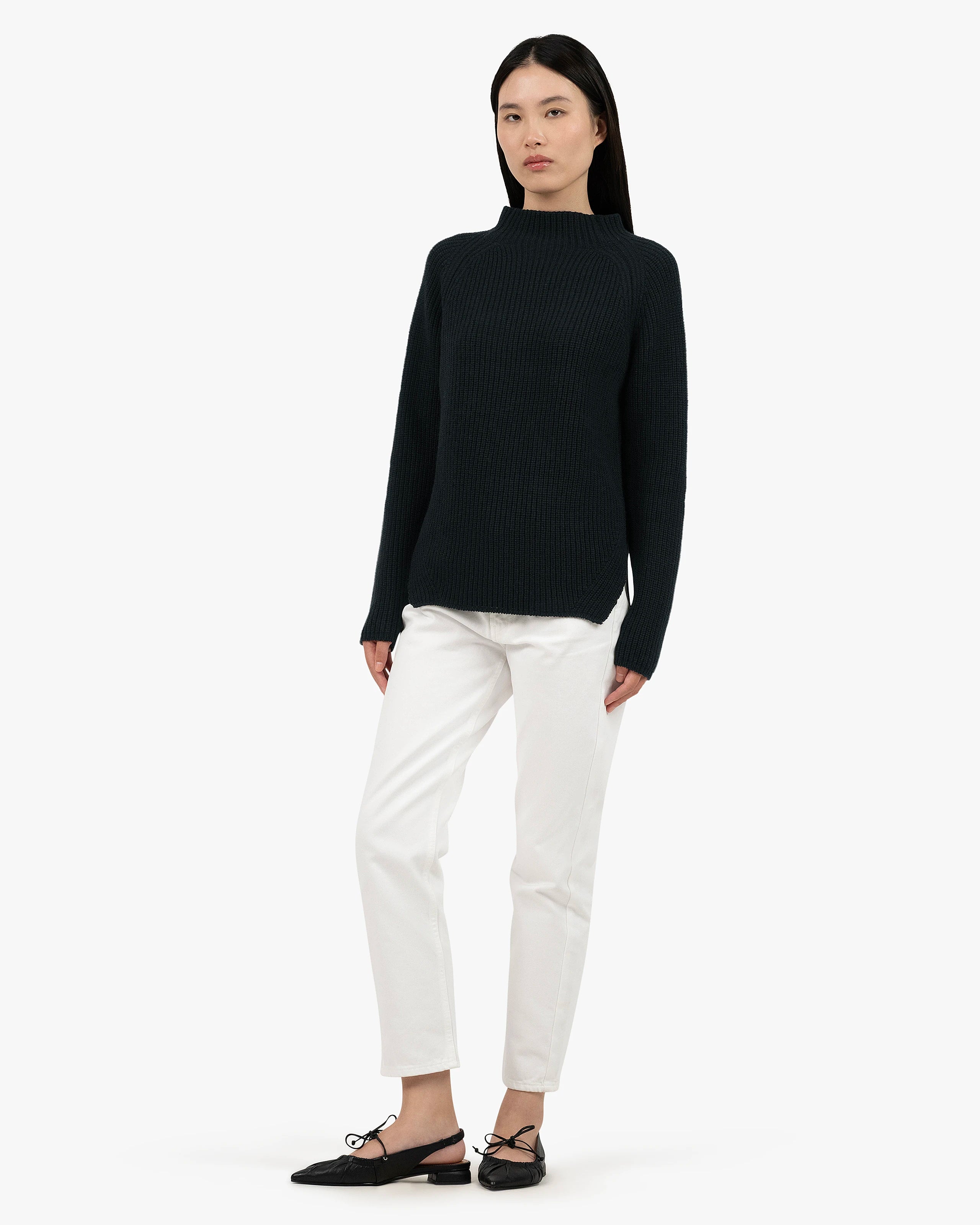 Garisenda Mock Neck Sweater - Black Merino / Cashmere