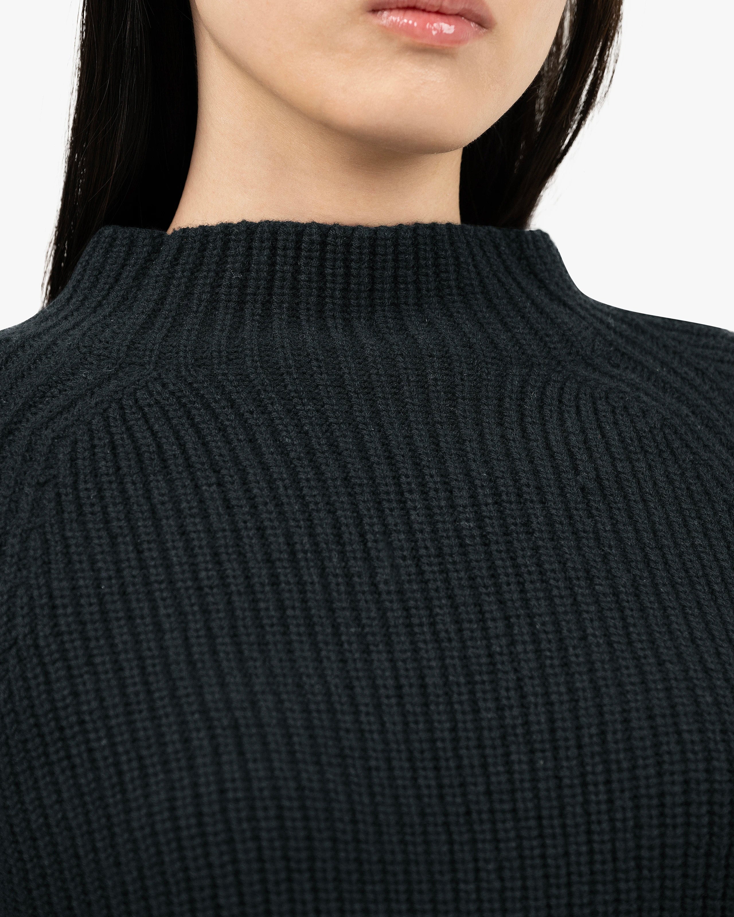 Garisenda Mock Neck Sweater - Black Merino / Cashmere