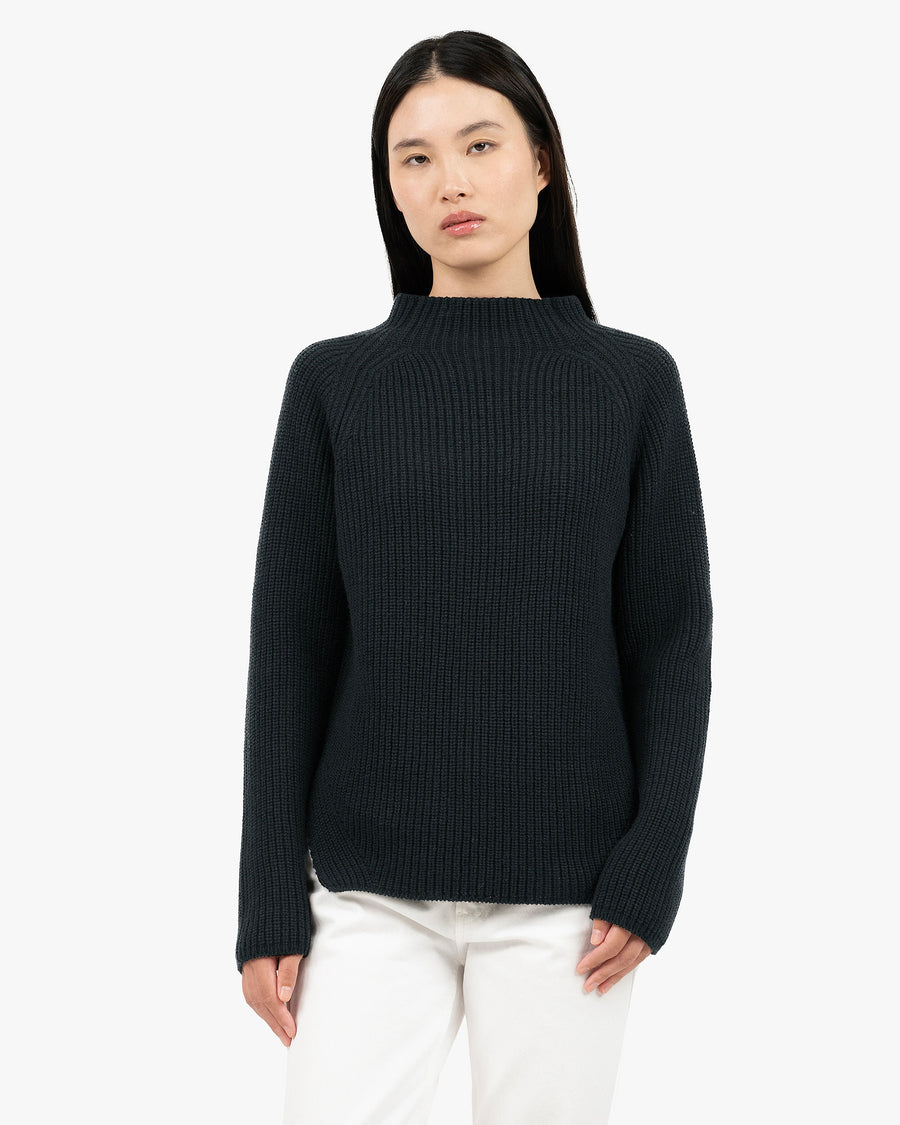 Garisenda Mock Neck Sweater - Black Merino / Cashmere