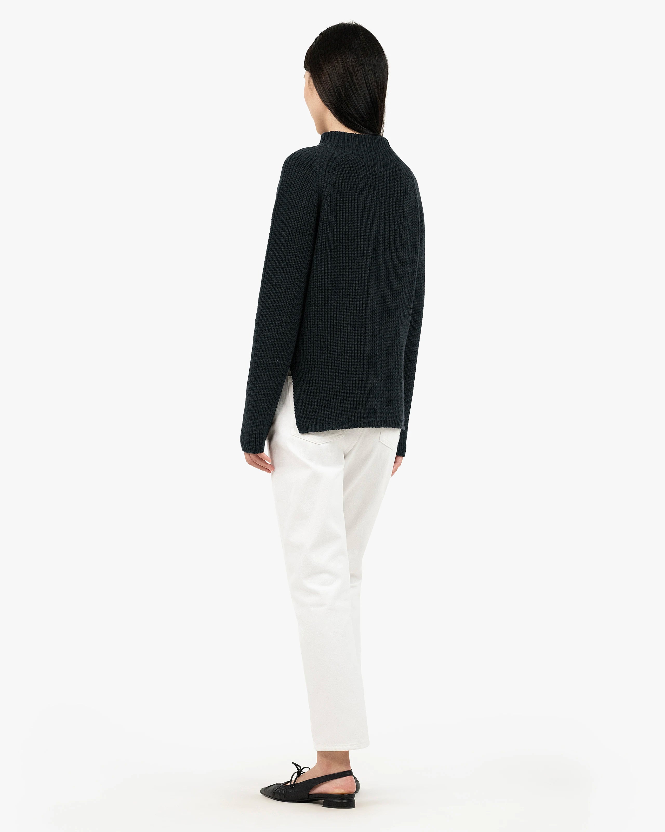 Garisenda Mock Neck Sweater - Black Merino / Cashmere
