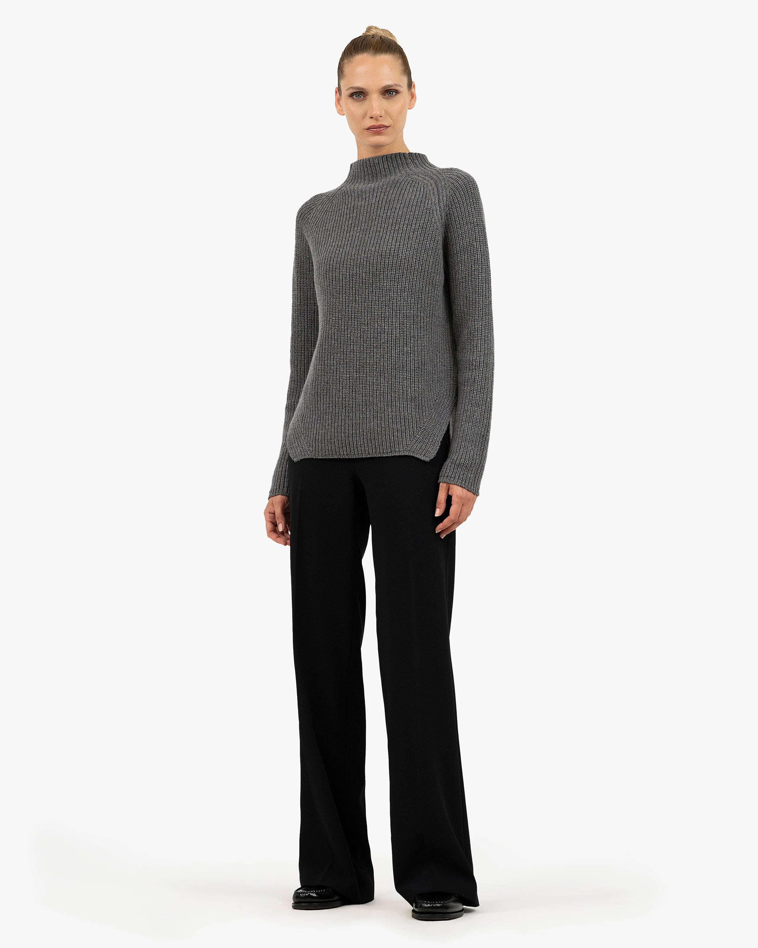 Garisenda Mock Neck Sweater - Medium Grey Merino / Cashmere