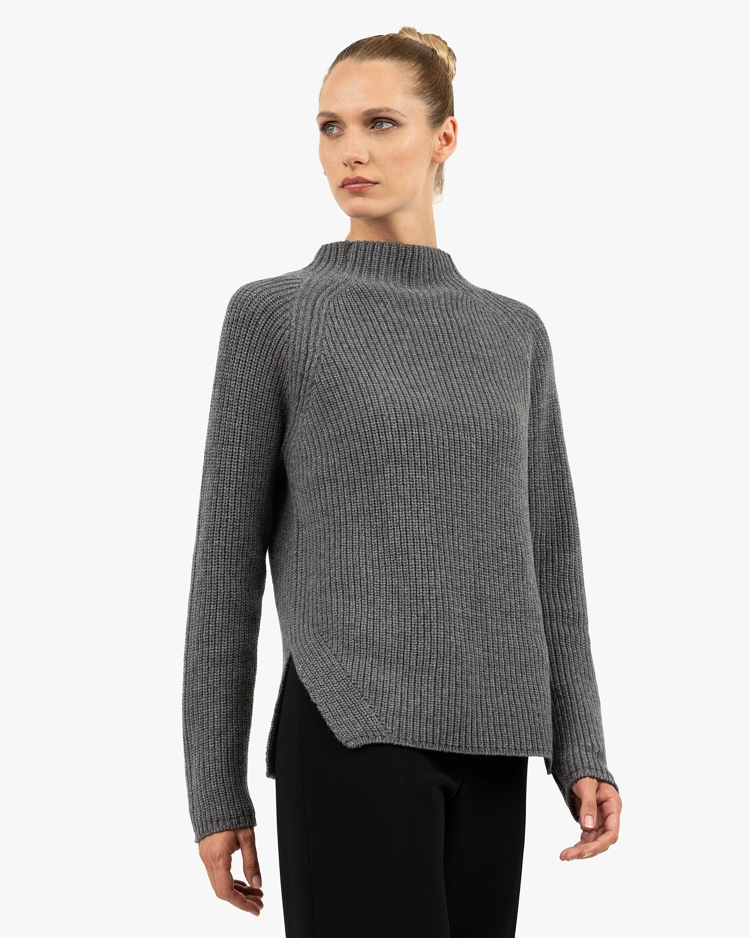 Garisenda Mock Neck Sweater - Medium Grey Merino / Cashmere