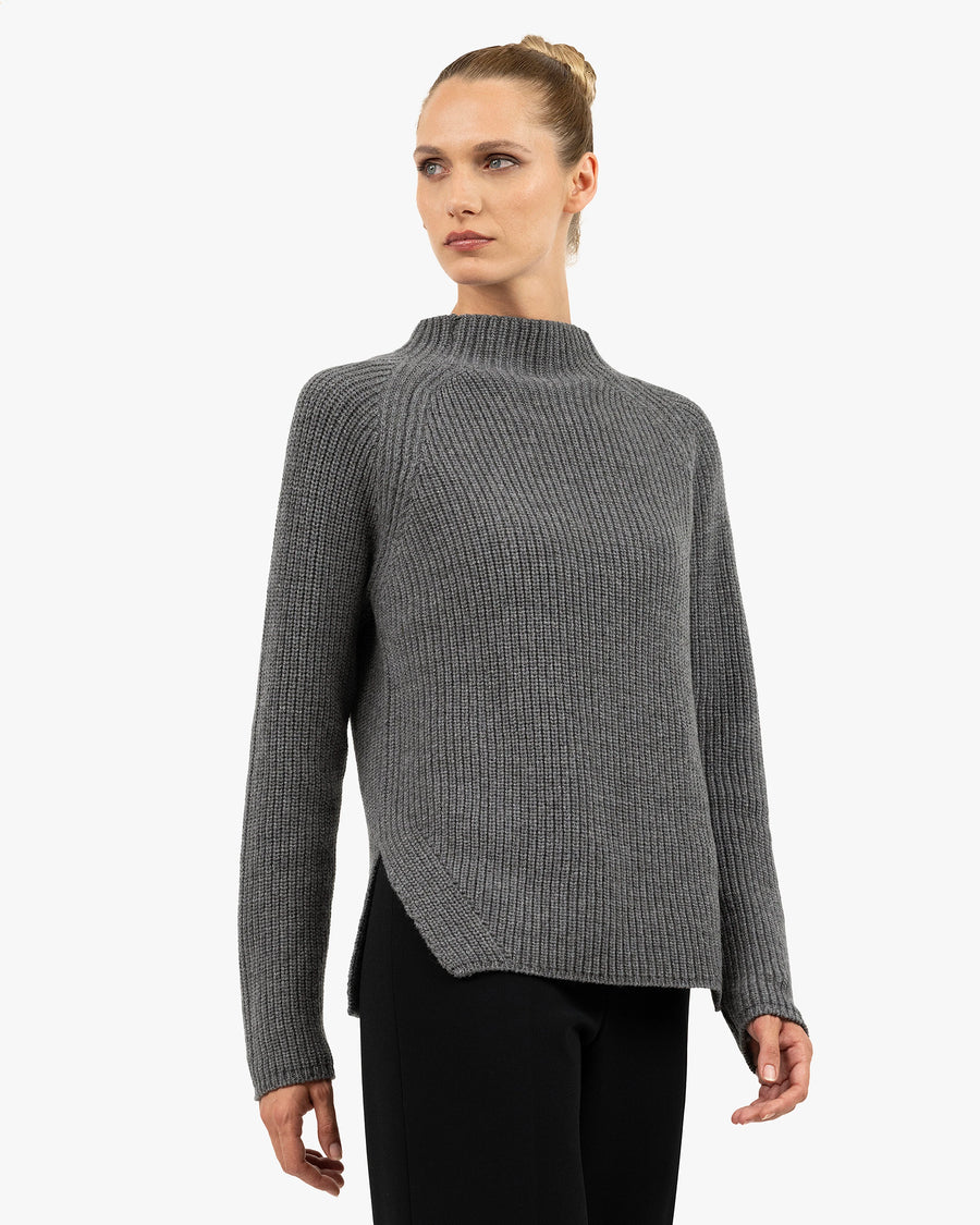 Garisenda Mock Neck Sweater - Medium Grey Merino / Cashmere