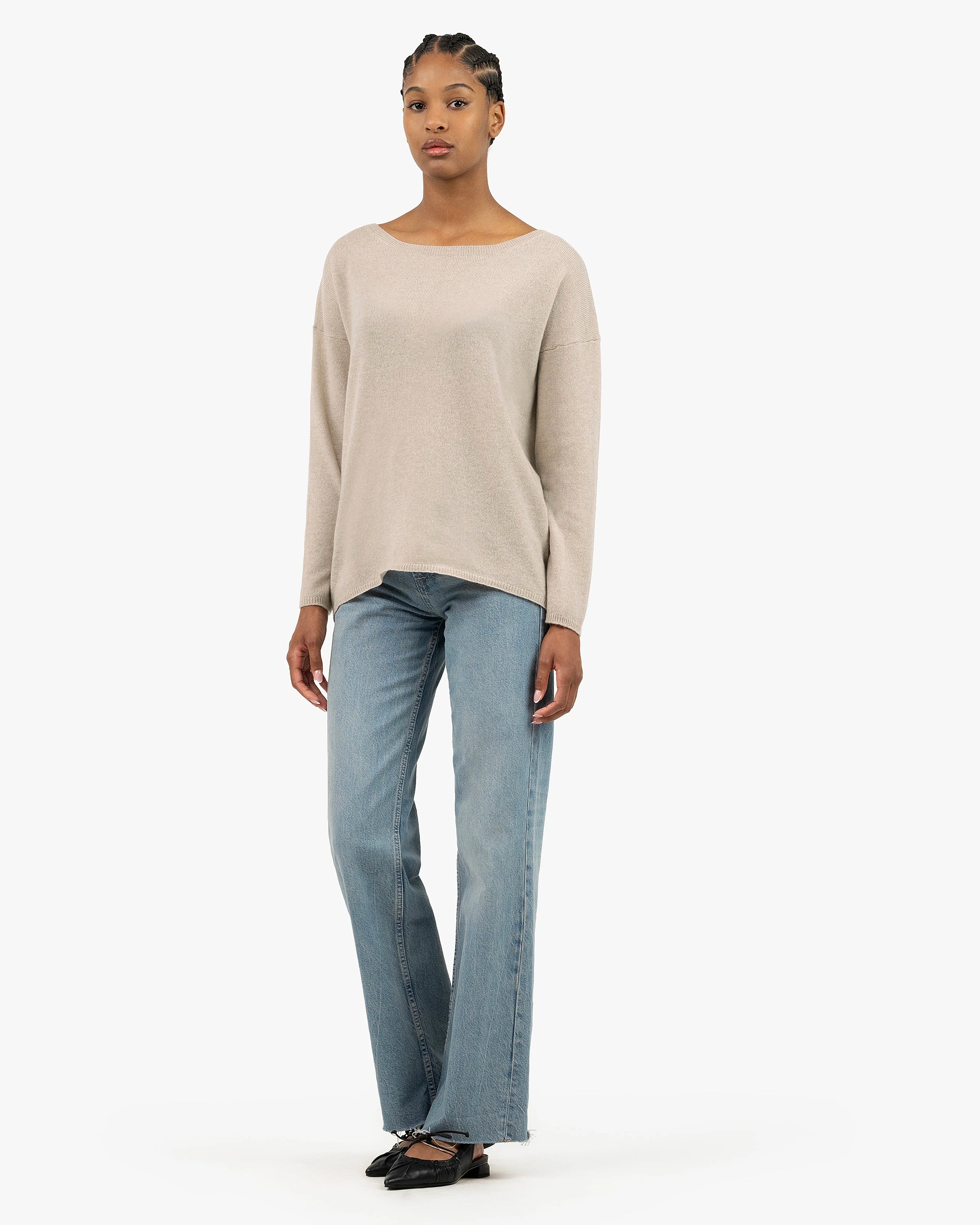 Lightness Boat Neck Sweater - Beige Cashmere