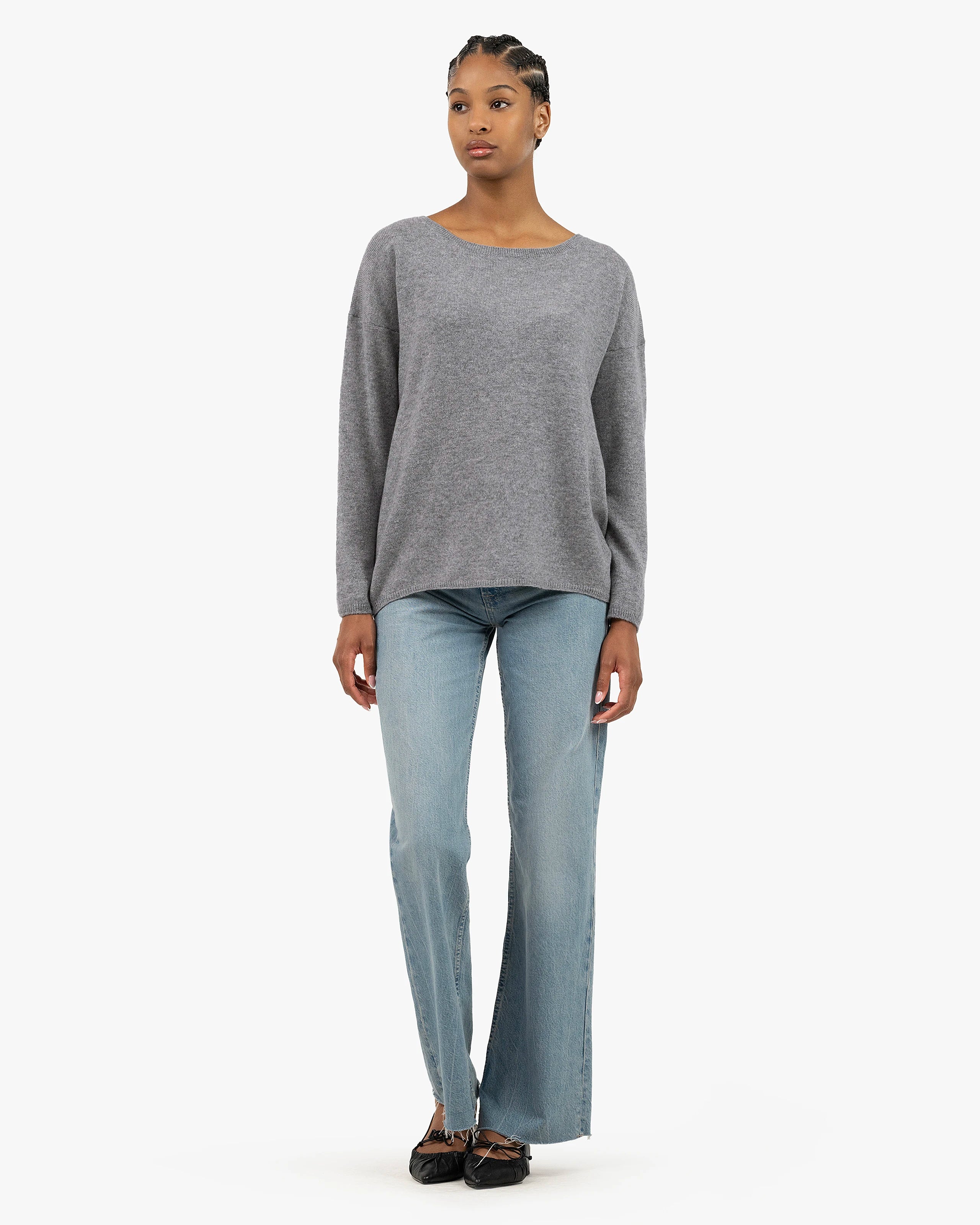 Lightness Boat Neck Sweater - Medium Grey Cashmere