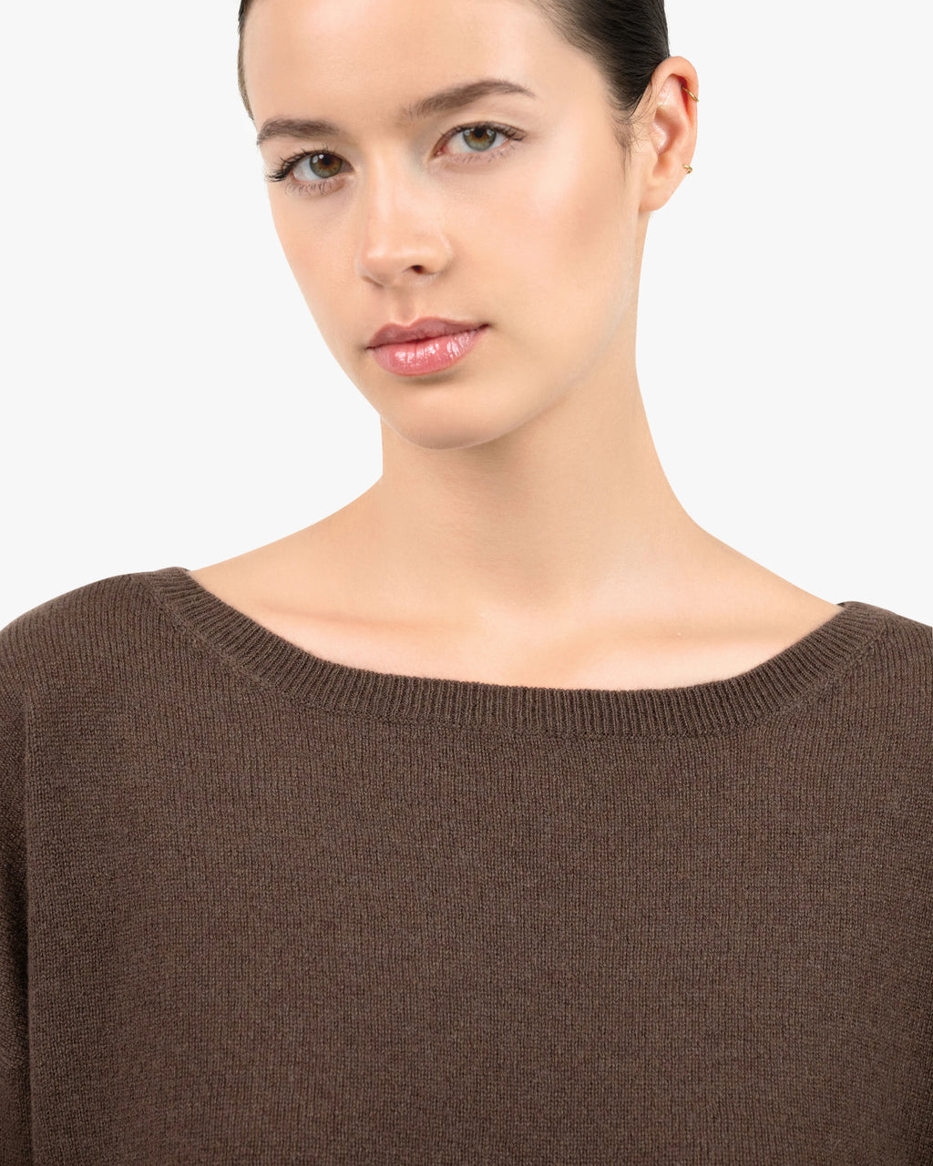 Lightness Boat Neck Sweater - Brown Cashmere