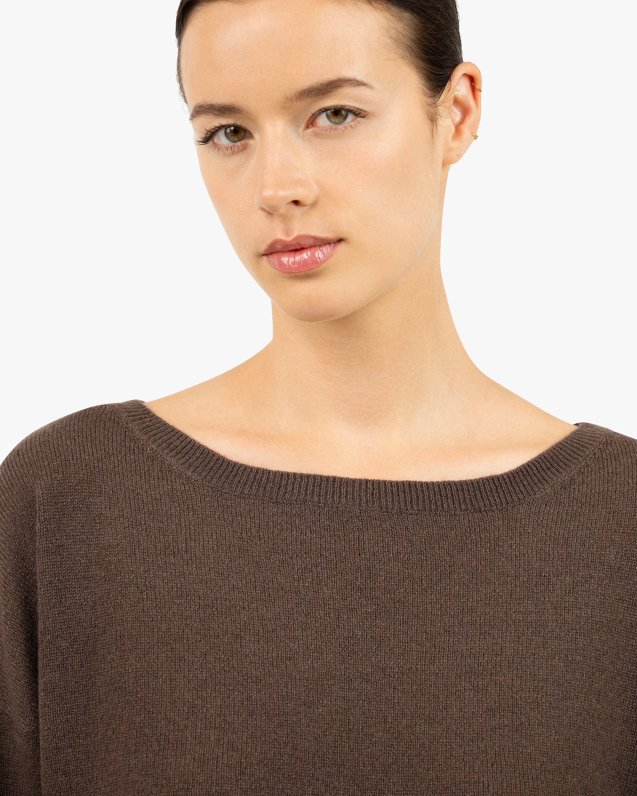 Lightness Boat Neck Sweater - Brown Cashmere