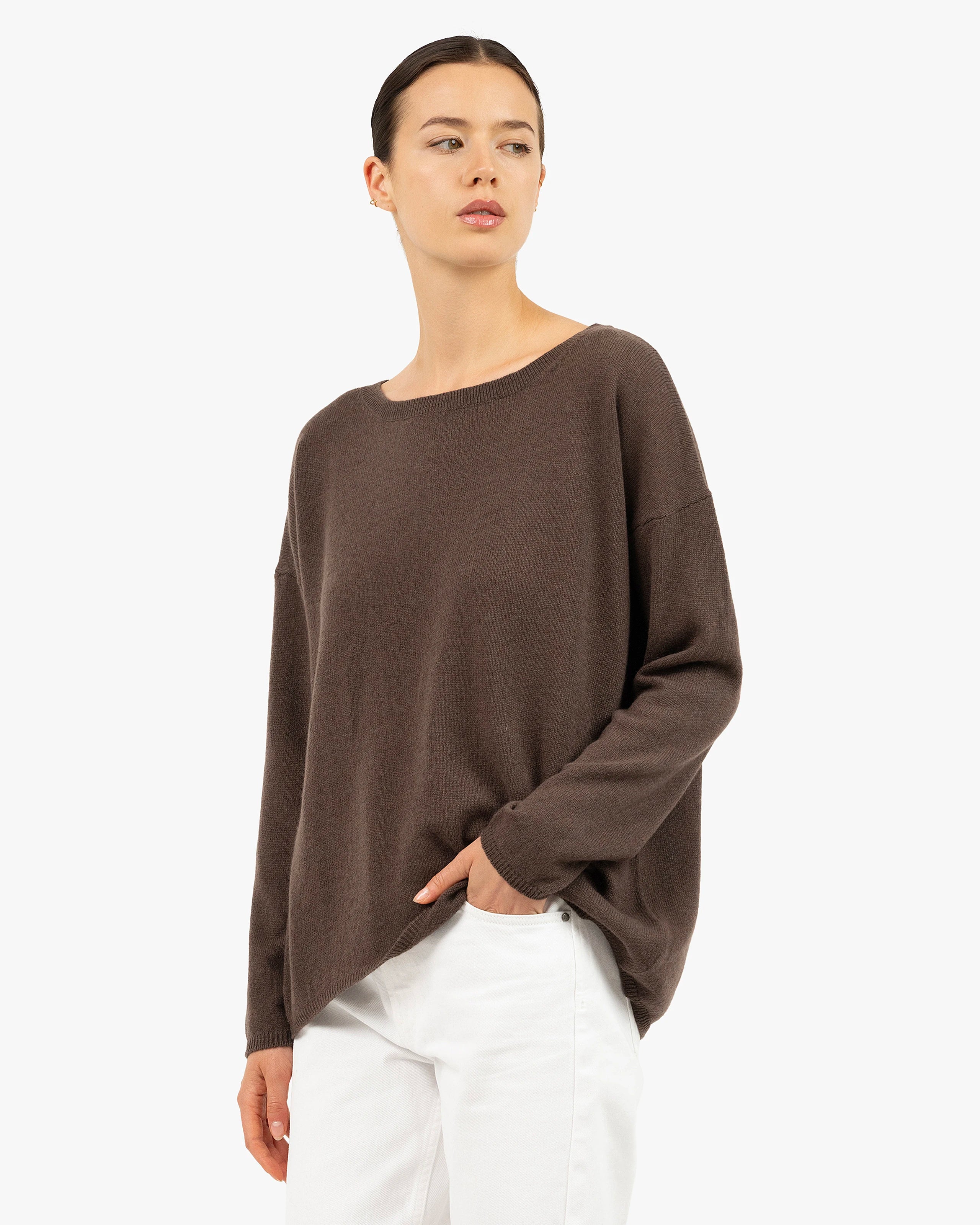Lightness Boat Neck Sweater - Brown Cashmere