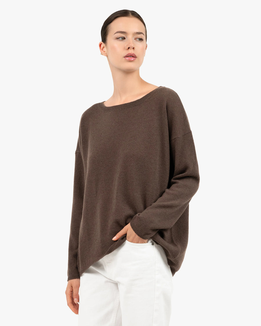 Lightness Boat Neck Sweater - Brown Cashmere