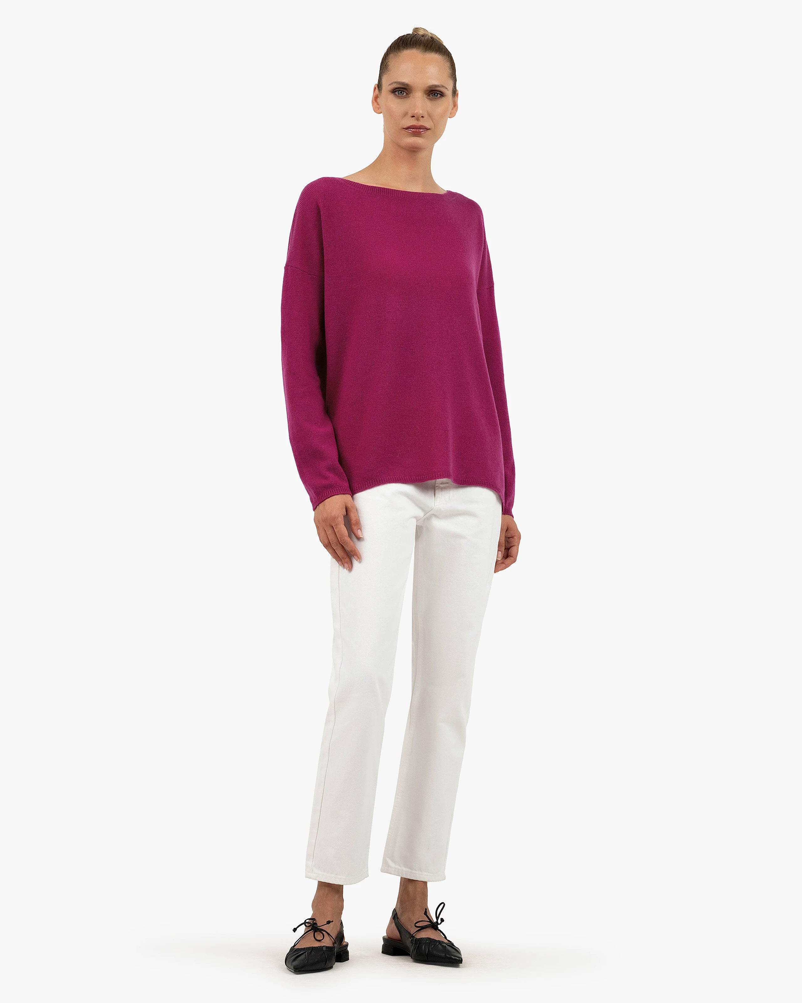 Lightness Boat Neck Sweater - Magenta Cashmere