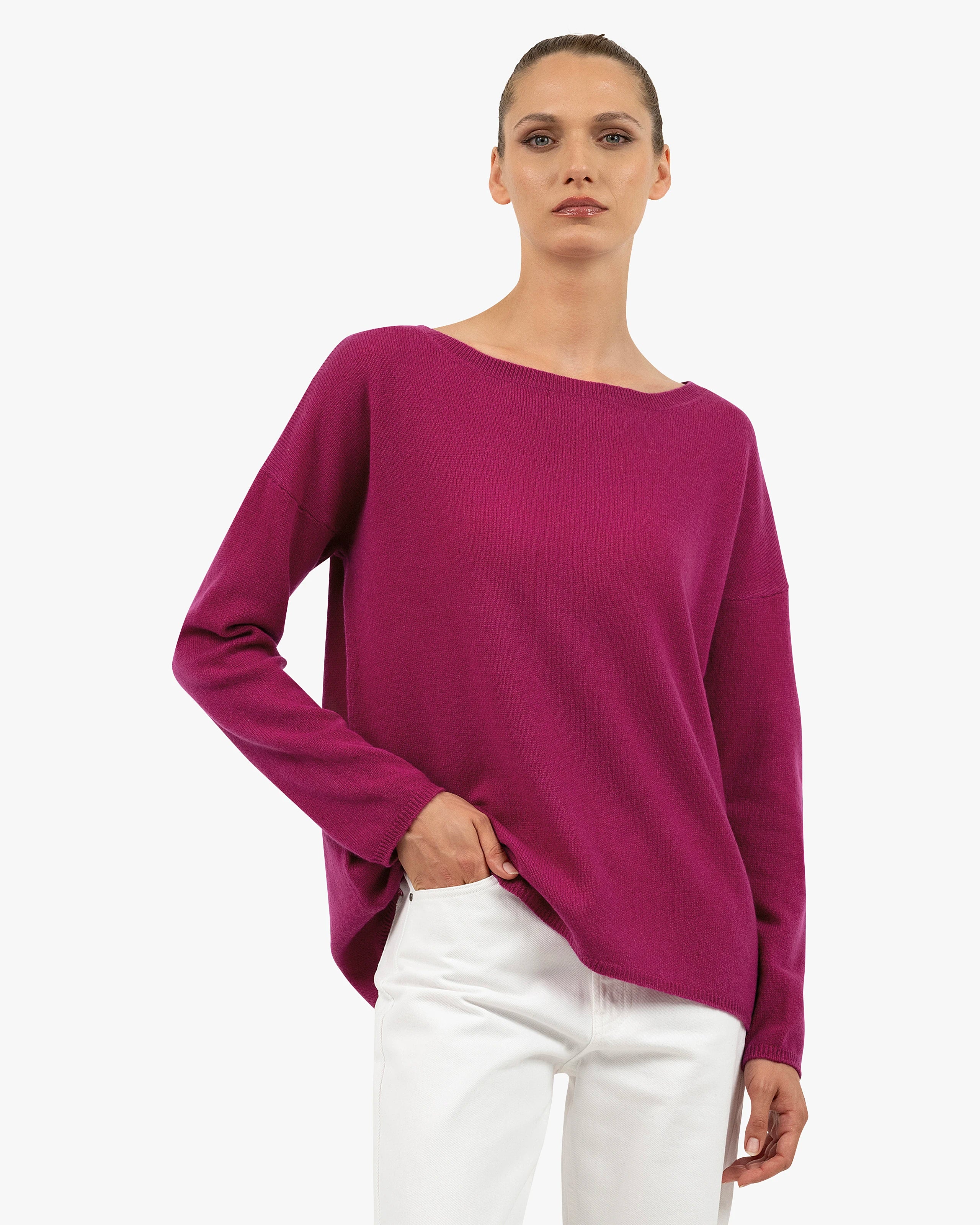 Lightness Boat Neck Sweater - Magenta Cashmere