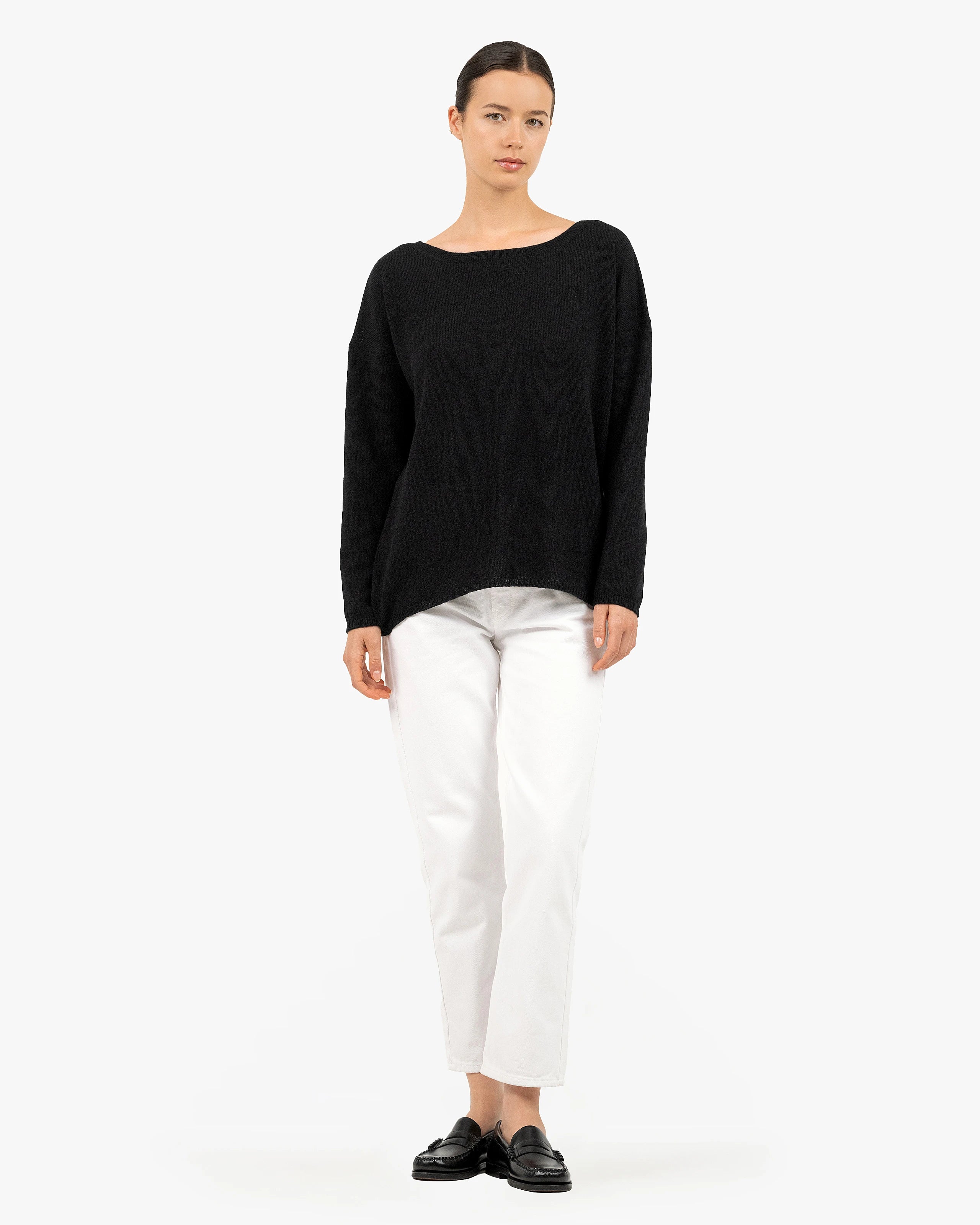 Lightness Boat Neck Sweater - Black Cashmere