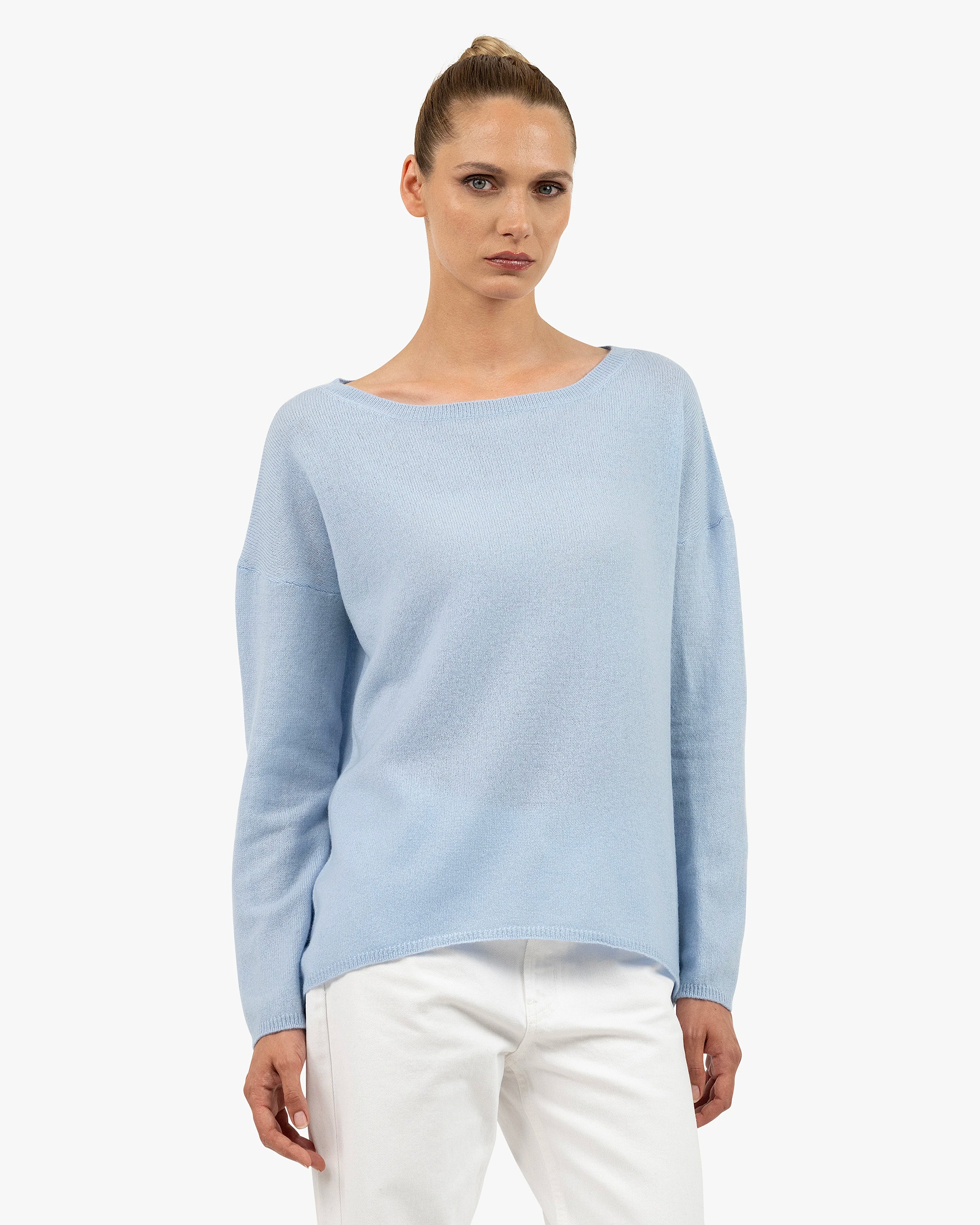 Lightness Boat Neck Sweater - Light Blue Cashmere