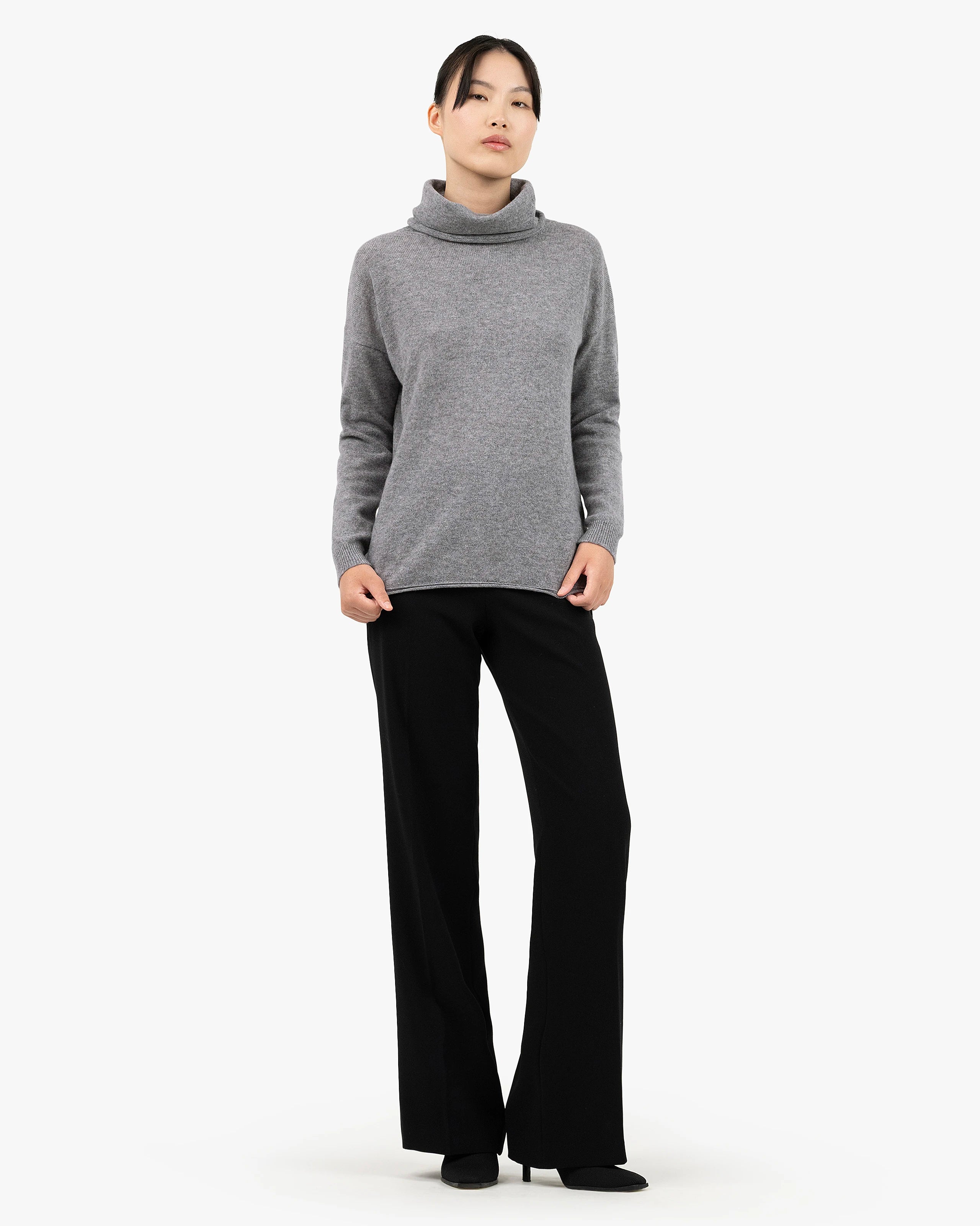 Lightness Cowl Neck Sweater - Medium Grey Cashmere