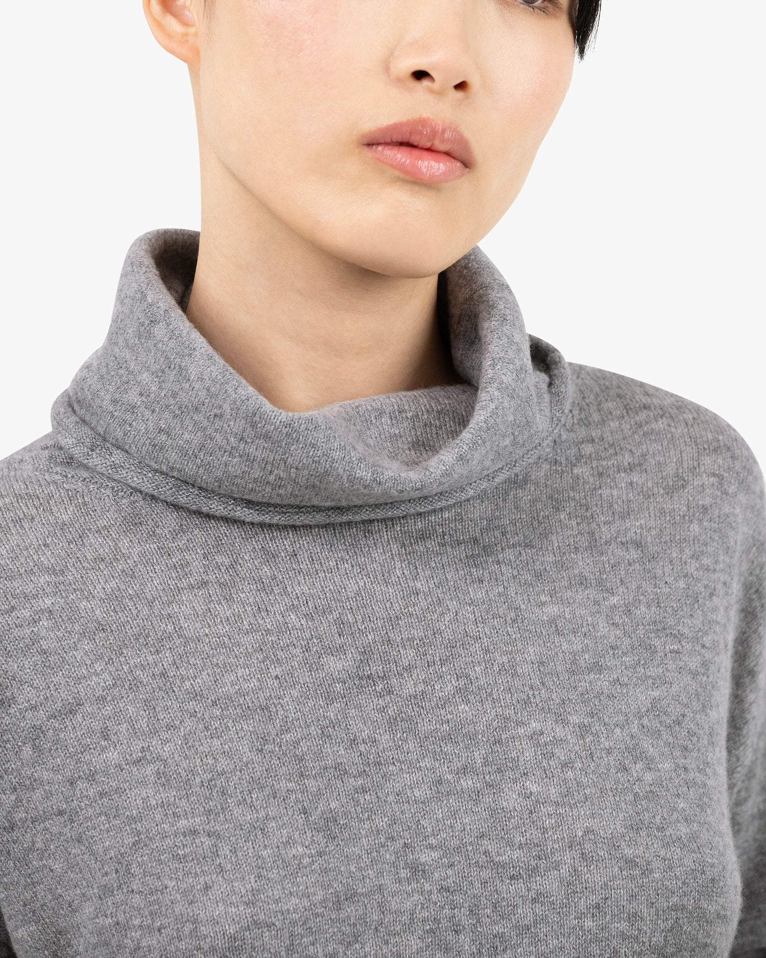 Lightness Kaschmir Wasserfallkragen Pullover Damen Mittelgrau