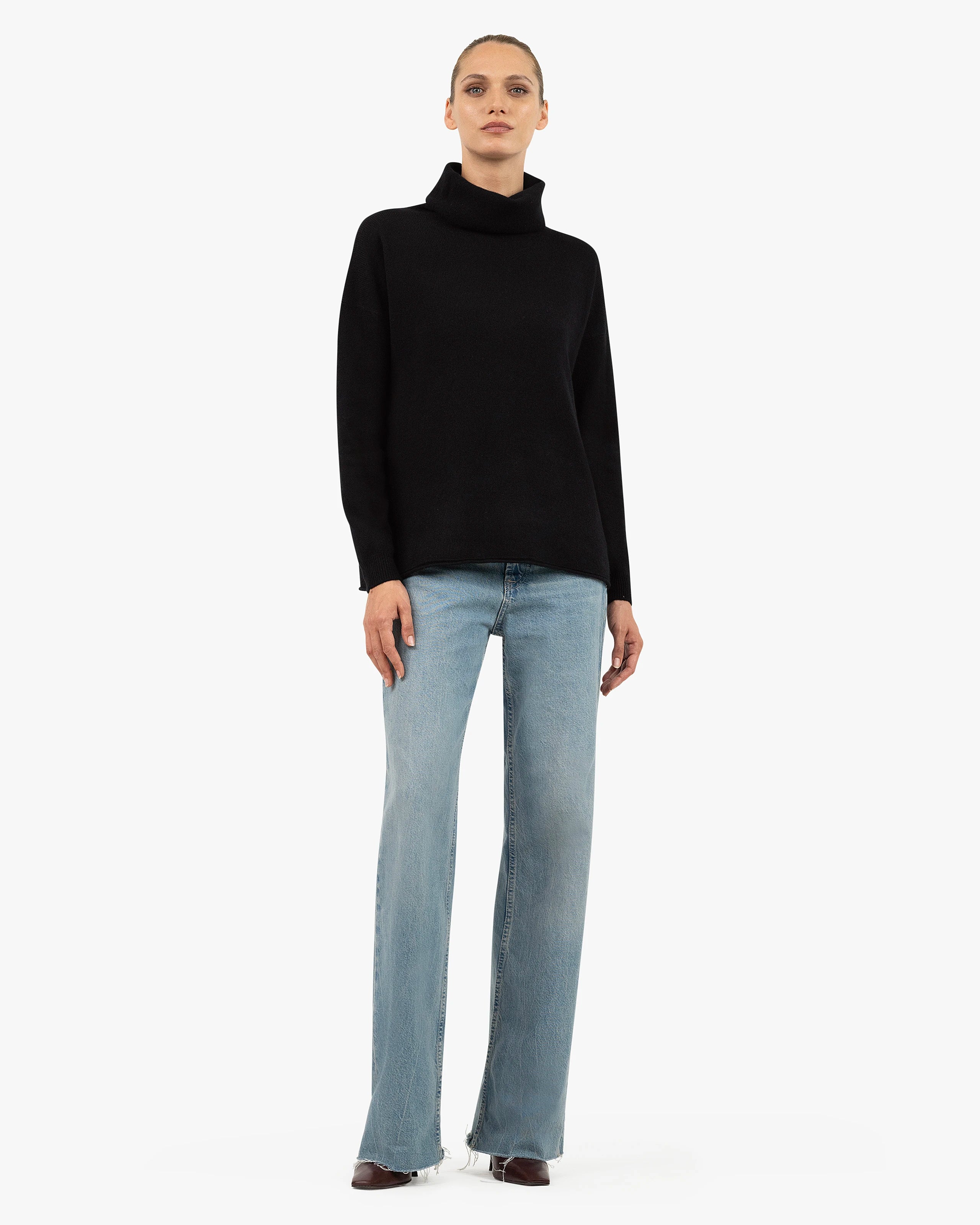 Lightness Cowl Neck Sweater - Black Cashmere
