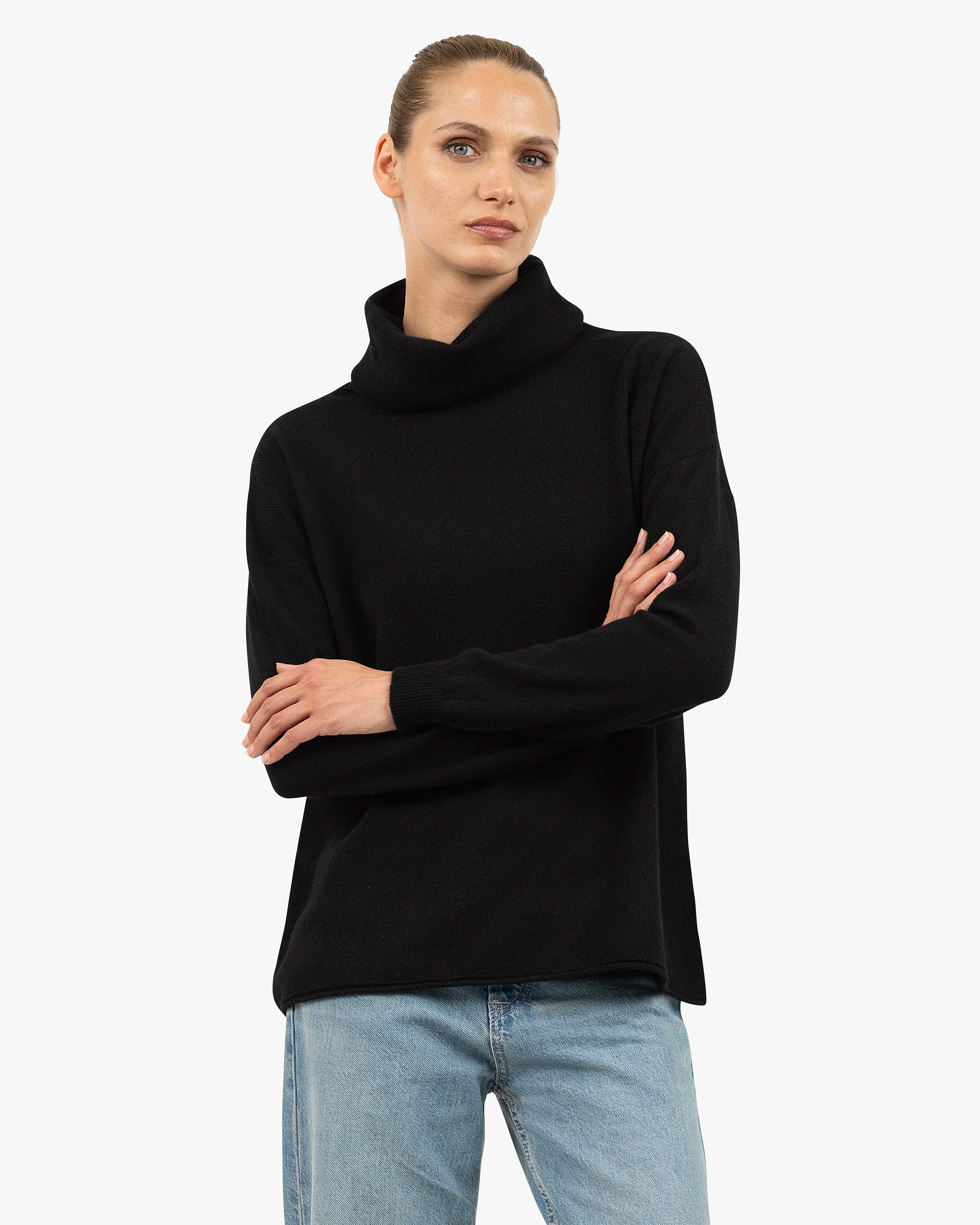 Lightness Cowl Neck Sweater - Black Cashmere