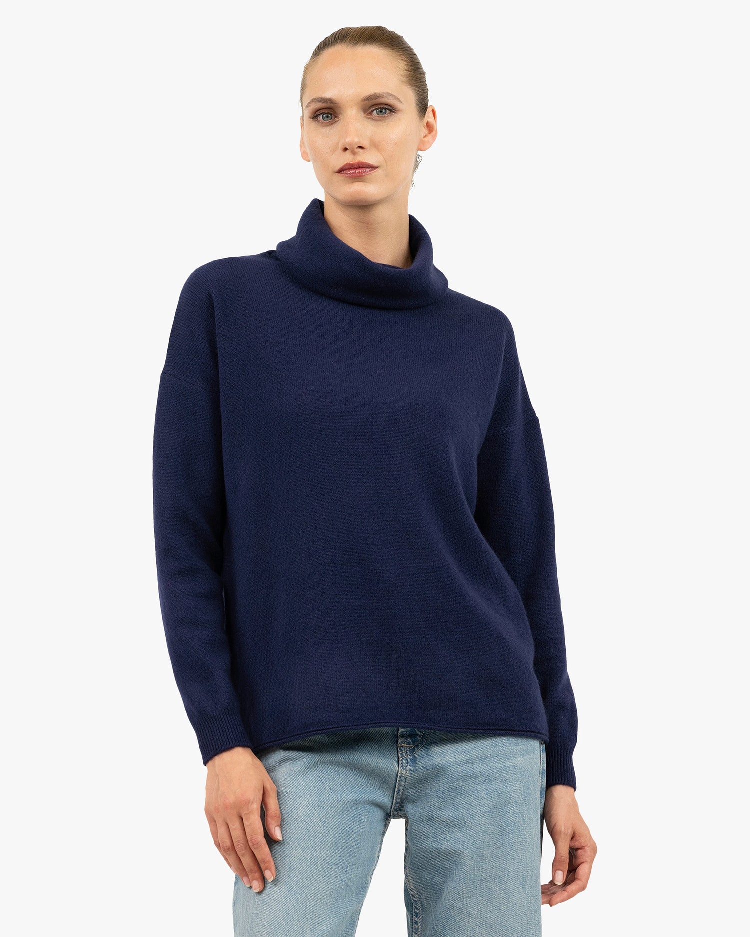 Women's Lightness Cashmere Cowl Neck Sweater Blue MaisonCashmere