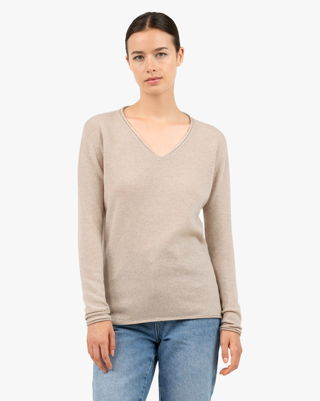 Lightness V-Neck Sweater - Beige Cashmere