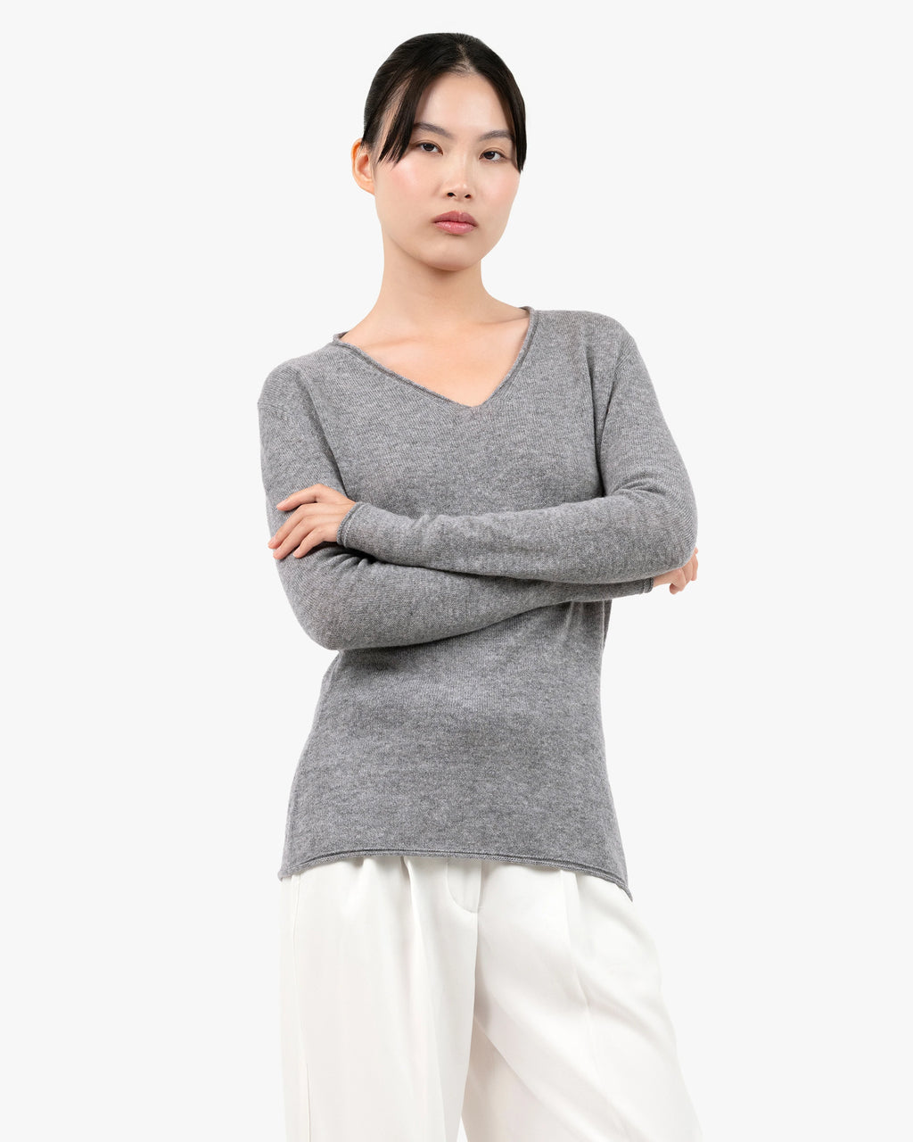 Lightness V-Neck Sweater - Medium Grey Cashmere