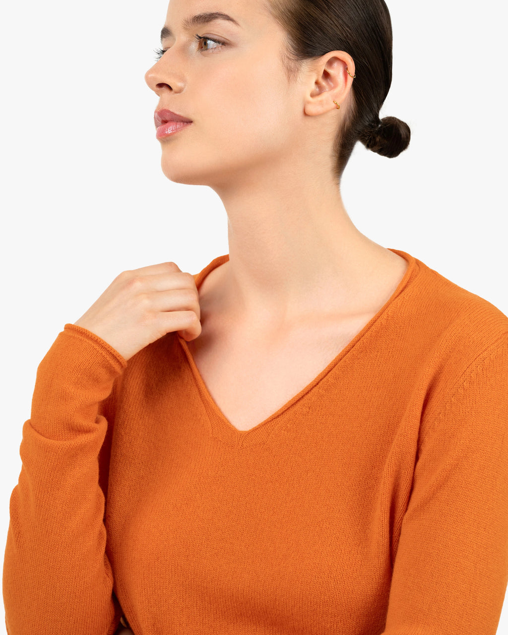 Lightness V-Neck Sweater - Orange Cashmere