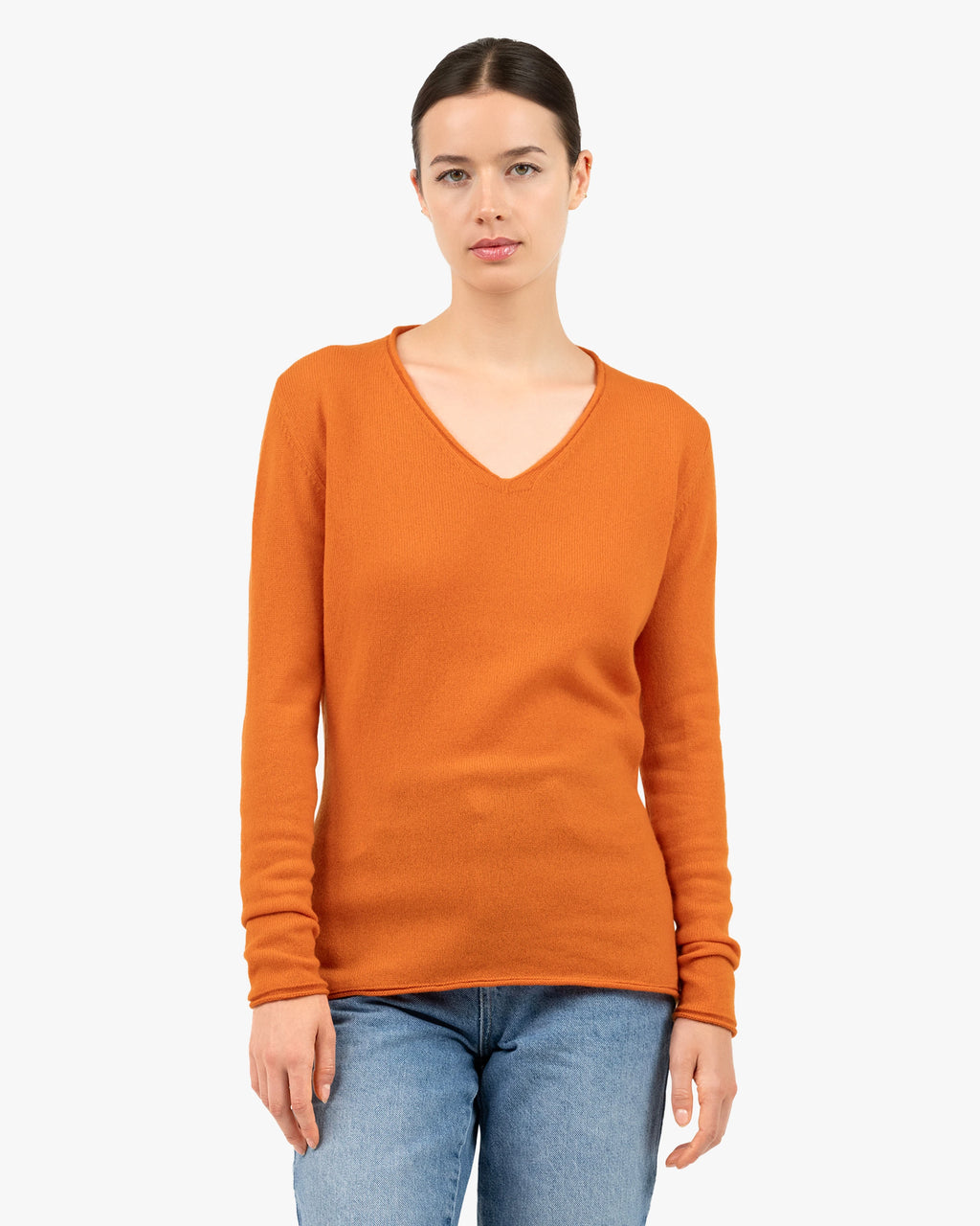Lightness V-Neck Sweater - Orange Cashmere