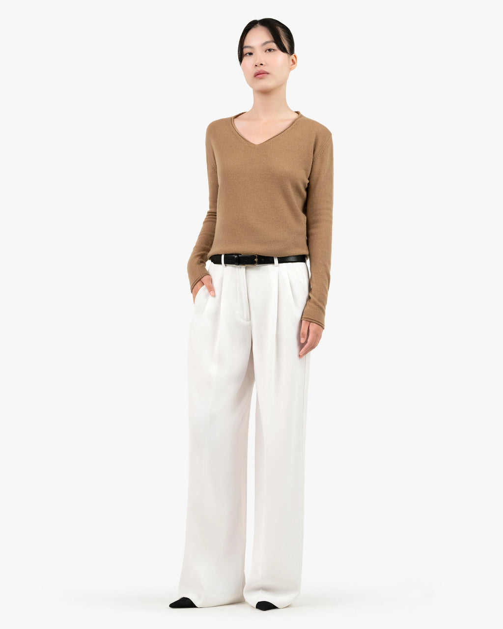 Lightness V-Neck Sweater - Camel Cashmere