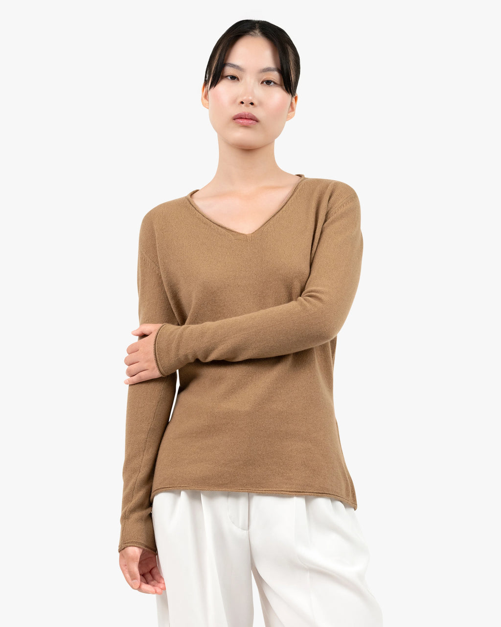 Lightness V-Neck Sweater - Camel Cashmere
