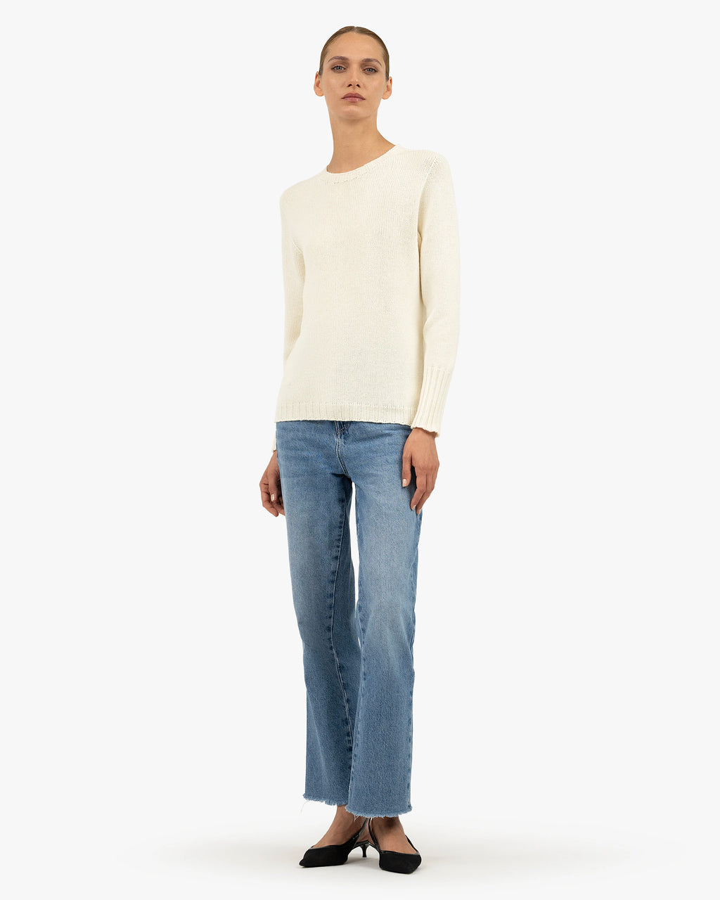 Women's Merano Crew Neck Sweater - White Cashmere