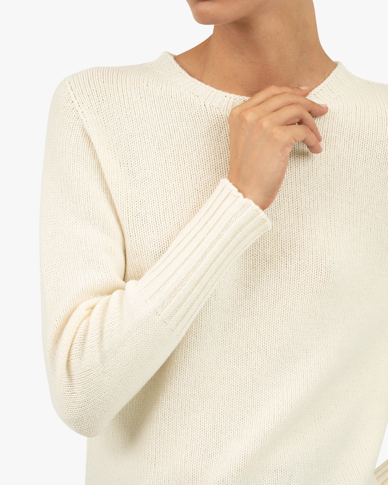 Pull Col Rond Merano Cachemire Femme Écru MaisonCashmere