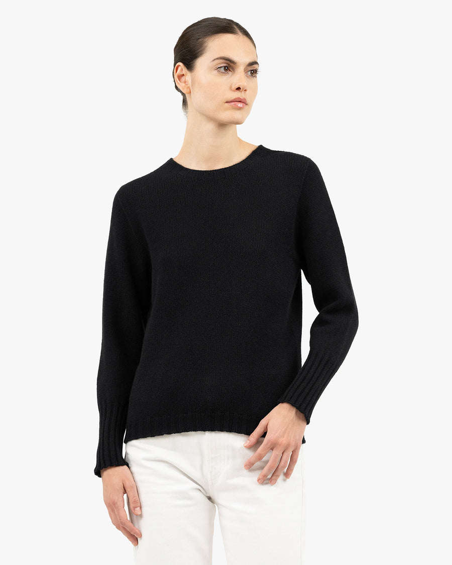 Women's Merano Crew Neck Sweater - Black Cashmere