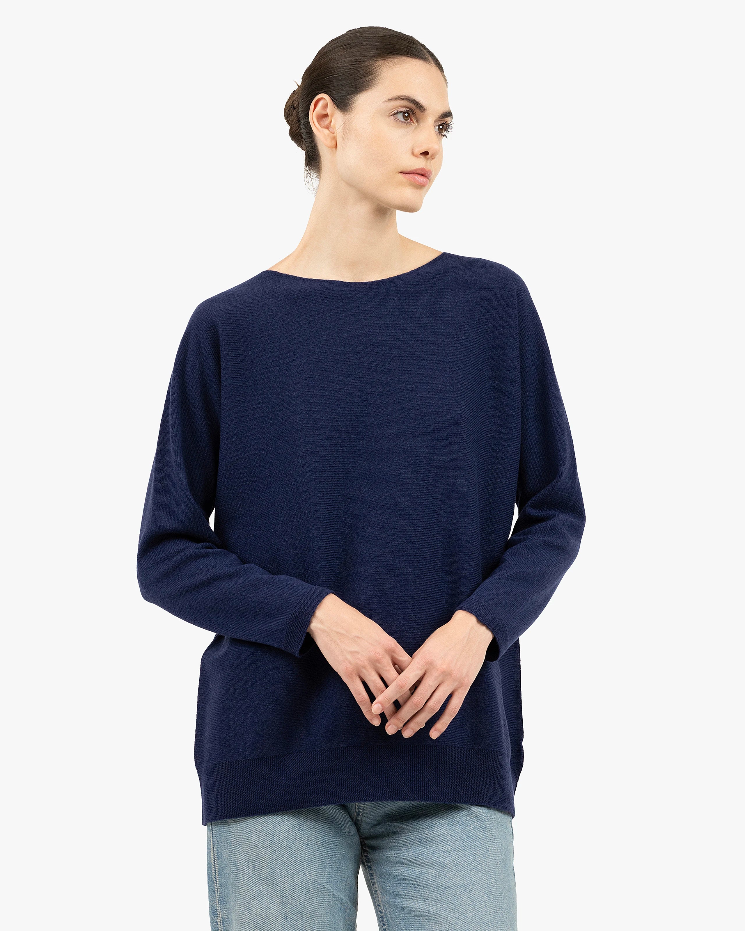 Milford Boat Neck Sweater - Blue Merino