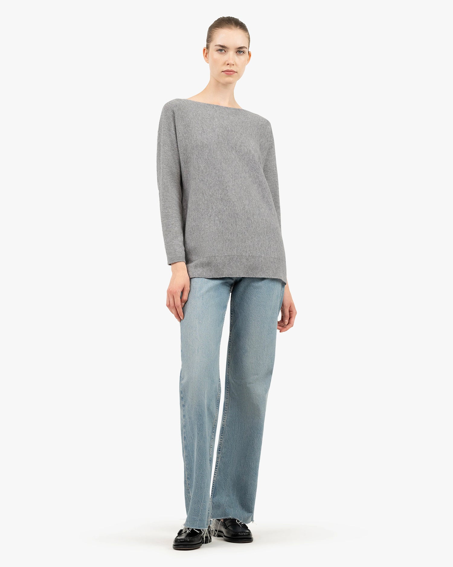 Milford Boat Neck Sweater - Medium Grey Merino